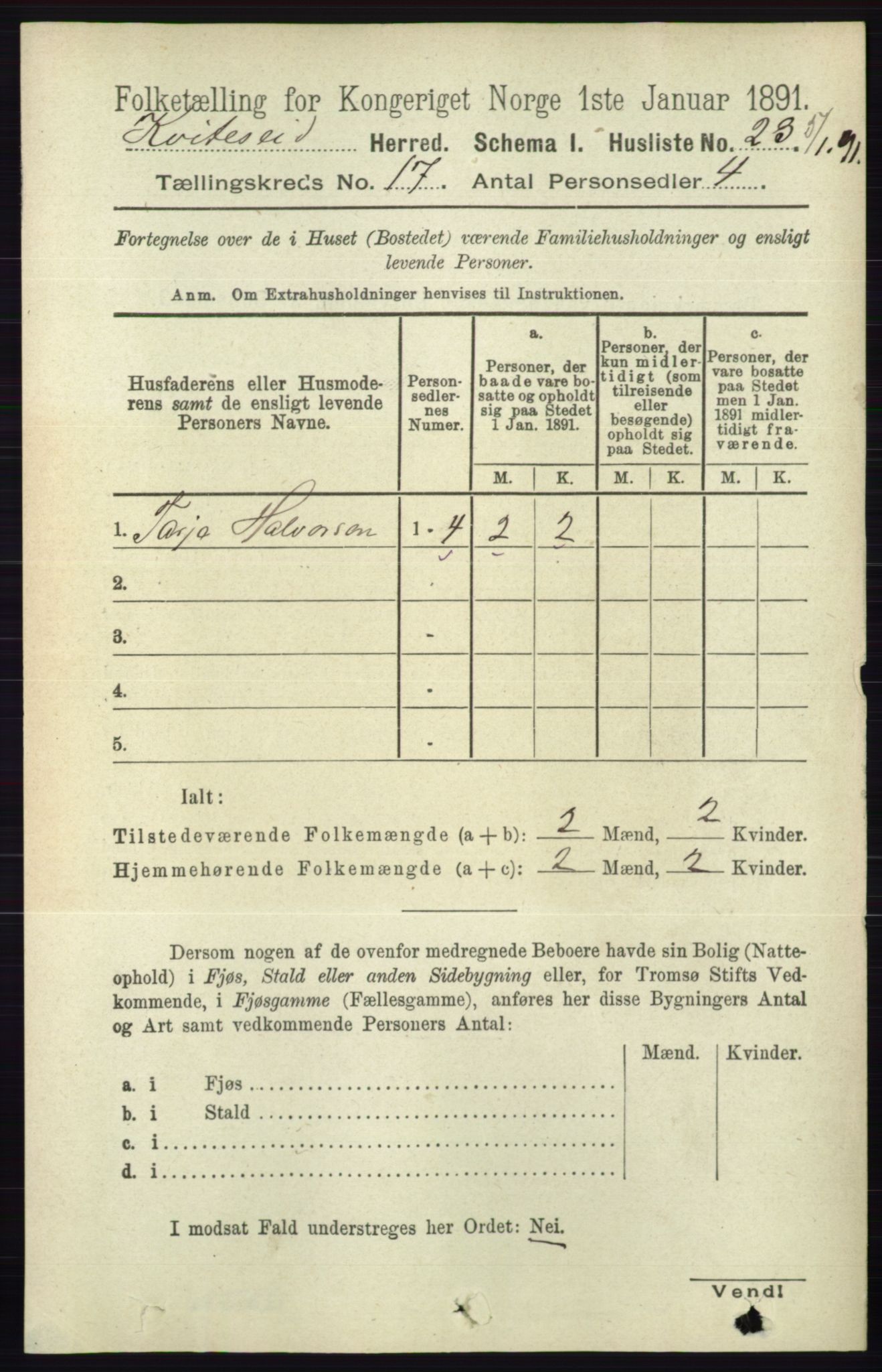 RA, Folketelling 1891 for 0829 Kviteseid herred, 1891, s. 3776