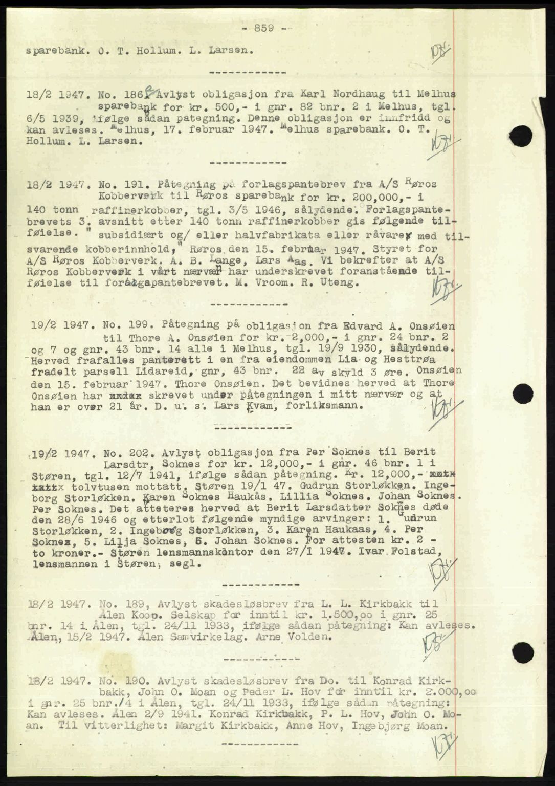Gauldal sorenskriveri, SAT/A-0014/1/2/2C: Pantebok nr. A3, 1947-1947, Dagboknr: 186/1947