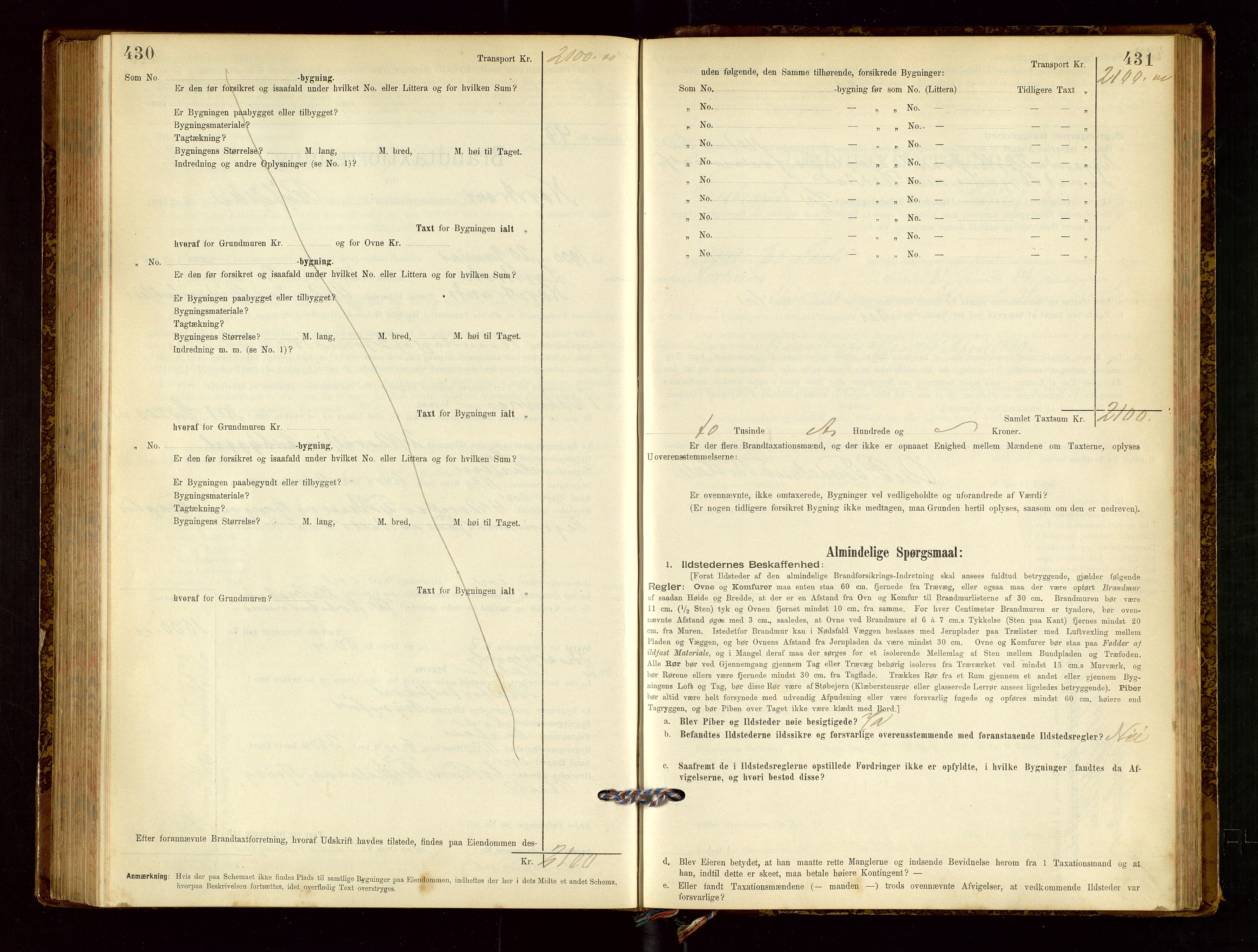 Nedstrand lensmannskontor, SAST/A-100236/Gob/L0001: "Brandtaxationsprotokol for Nerstrand Lensmandsdistrikt Ryfylke fogderi", 1895-1915, s. 430-431