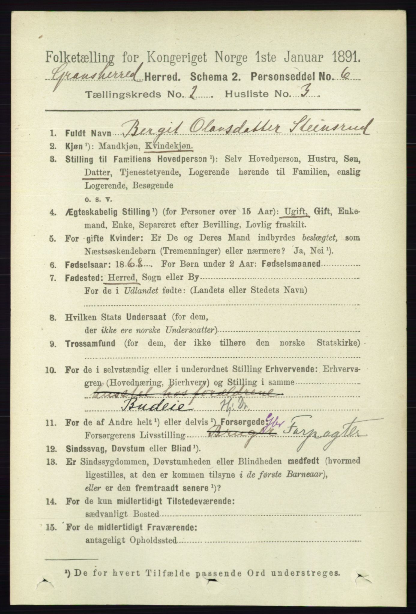 RA, Folketelling 1891 for 0824 Gransherad herred, 1891, s. 307