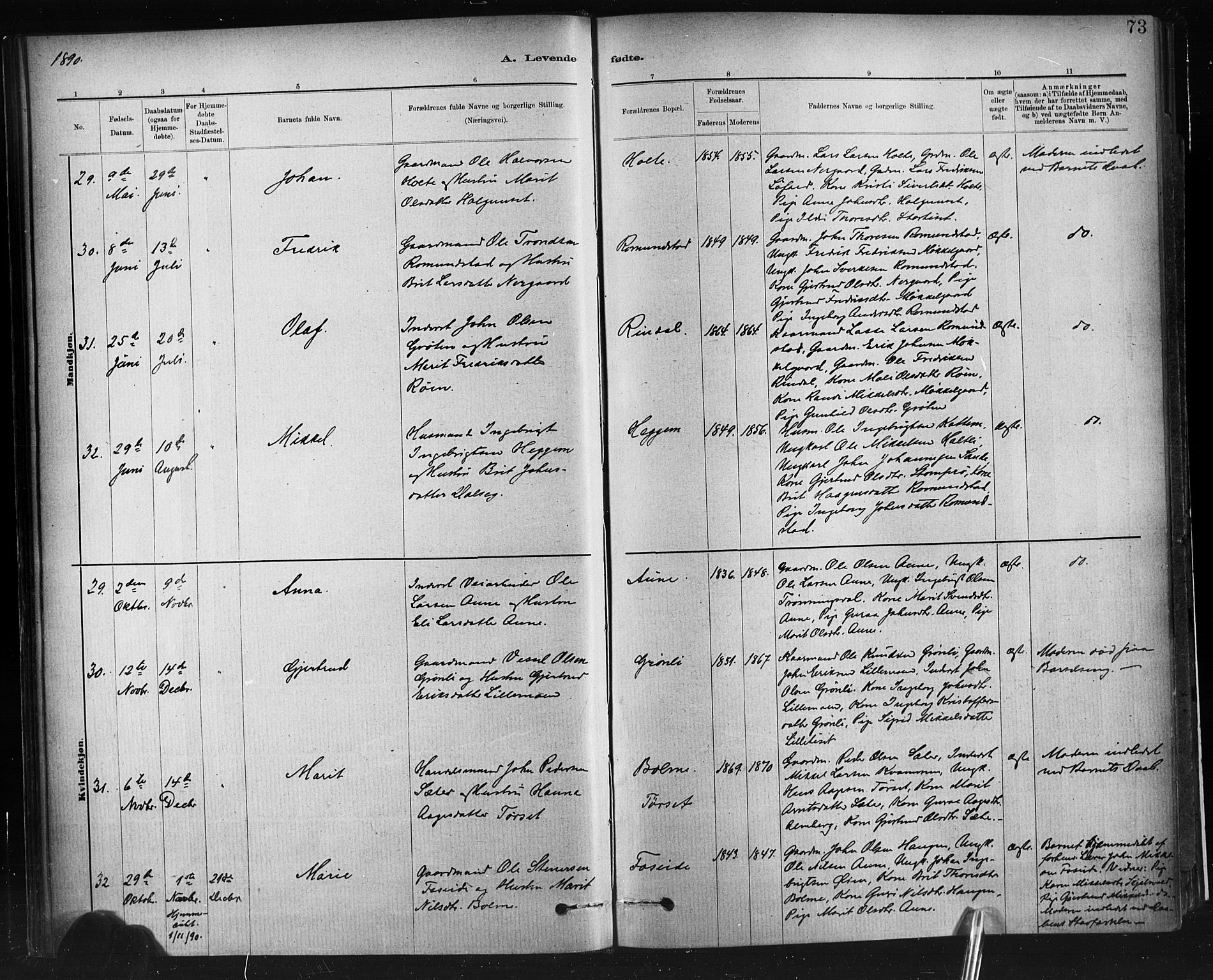 Ministerialprotokoller, klokkerbøker og fødselsregistre - Møre og Romsdal, SAT/A-1454/598/L1069: Ministerialbok nr. 598A03, 1882-1895, s. 73