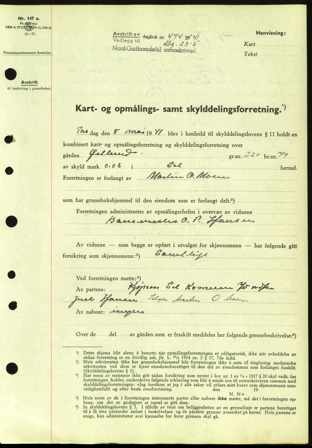Nord-Gudbrandsdal tingrett, SAH/TING-002/H/Hb/Hbb/L0007: Pantebok nr. FA7, 1941-1941, Dagboknr: 474/1941
