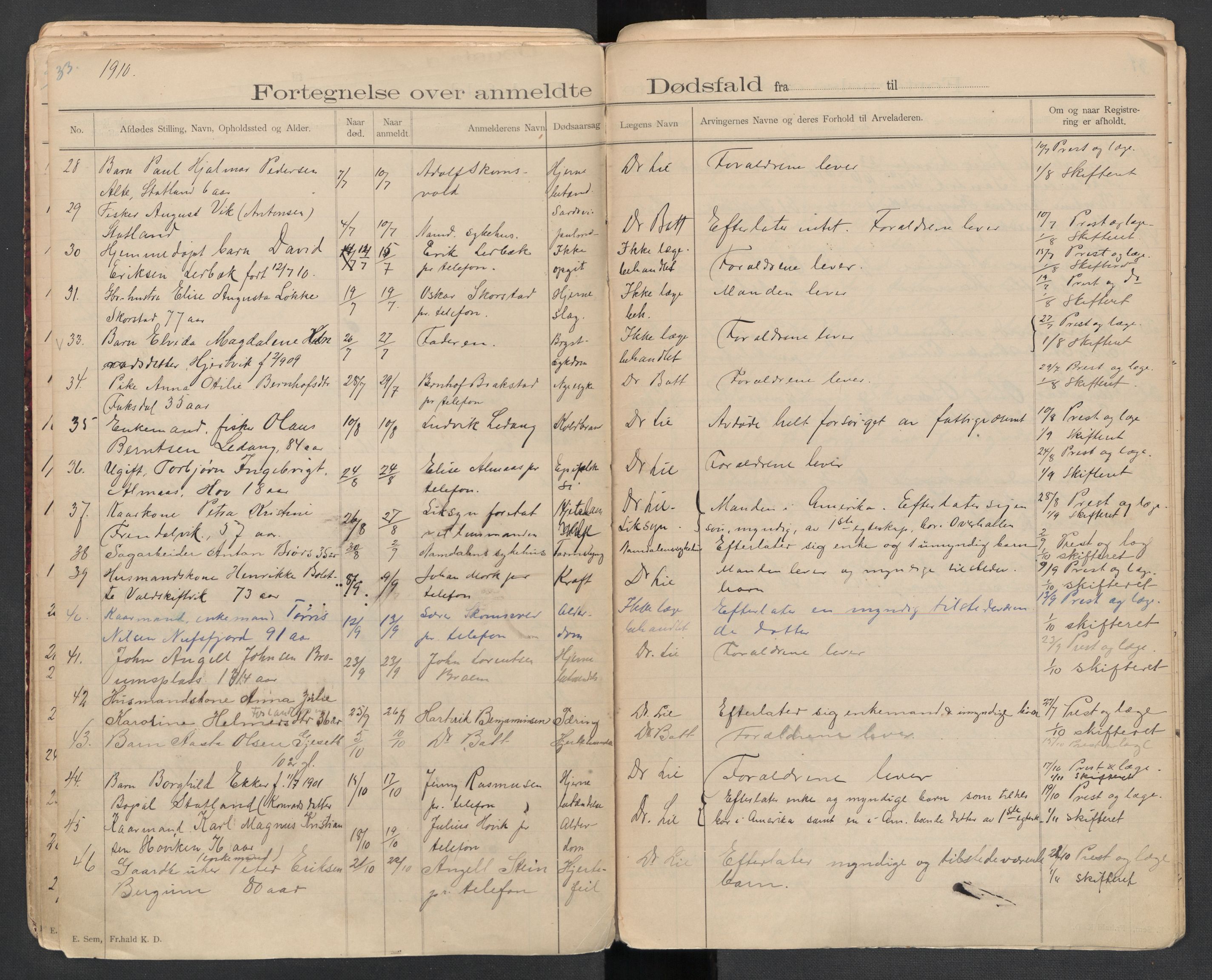 Fosnes lensmannskontor , SAT/A-1022/1/02/L0002: 2.01.02 Døsfallsjournal, 1897-1917, s. 33