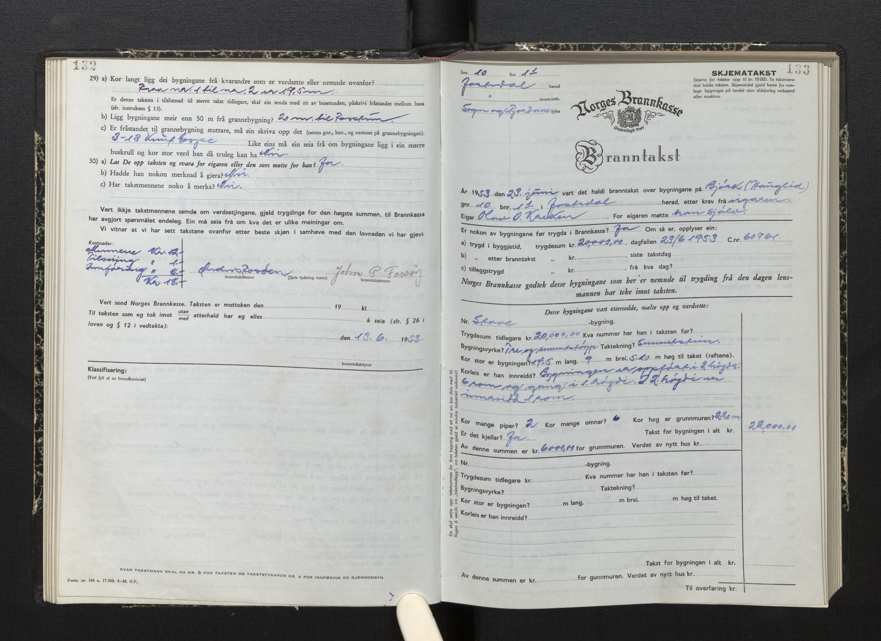 Lensmannen i Jostedal, AV/SAB-A-28601/0012/L0007: Branntakstprotokoll, skjematakst, 1949-1955, s. 132-133