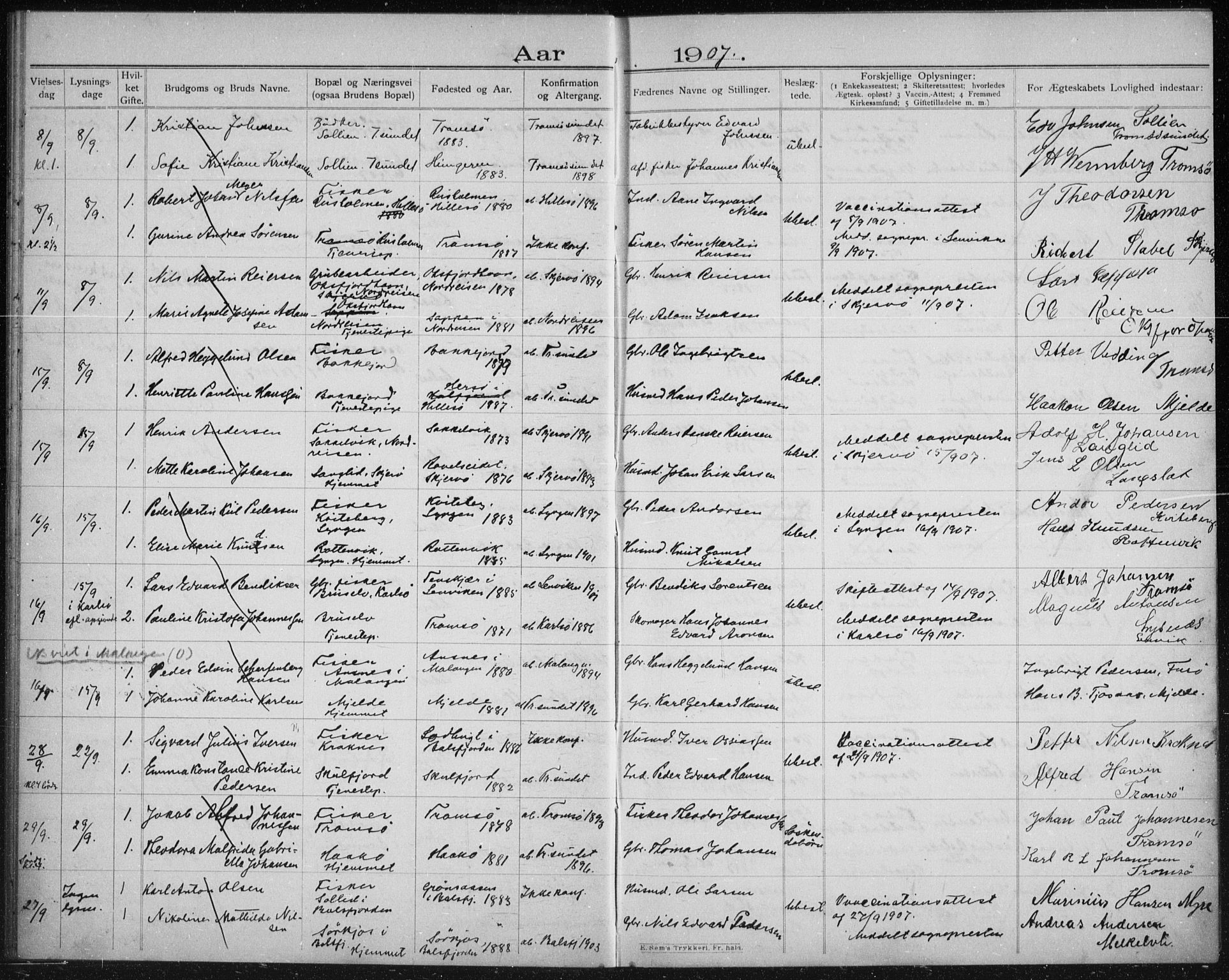 Tromsøysund sokneprestkontor, AV/SATØ-S-1304/H/Hc/L0058: Lysningsprotokoll nr. 58, 1905-1912