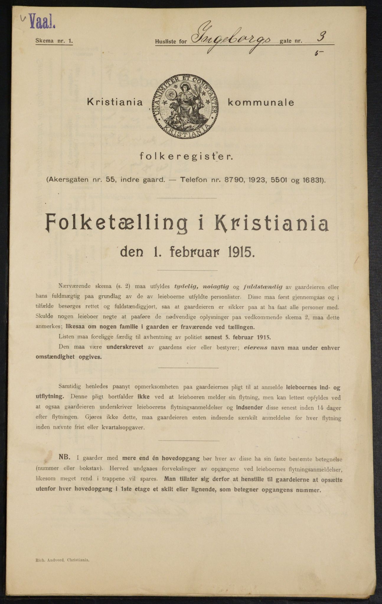 OBA, Kommunal folketelling 1.2.1915 for Kristiania, 1915, s. 43209