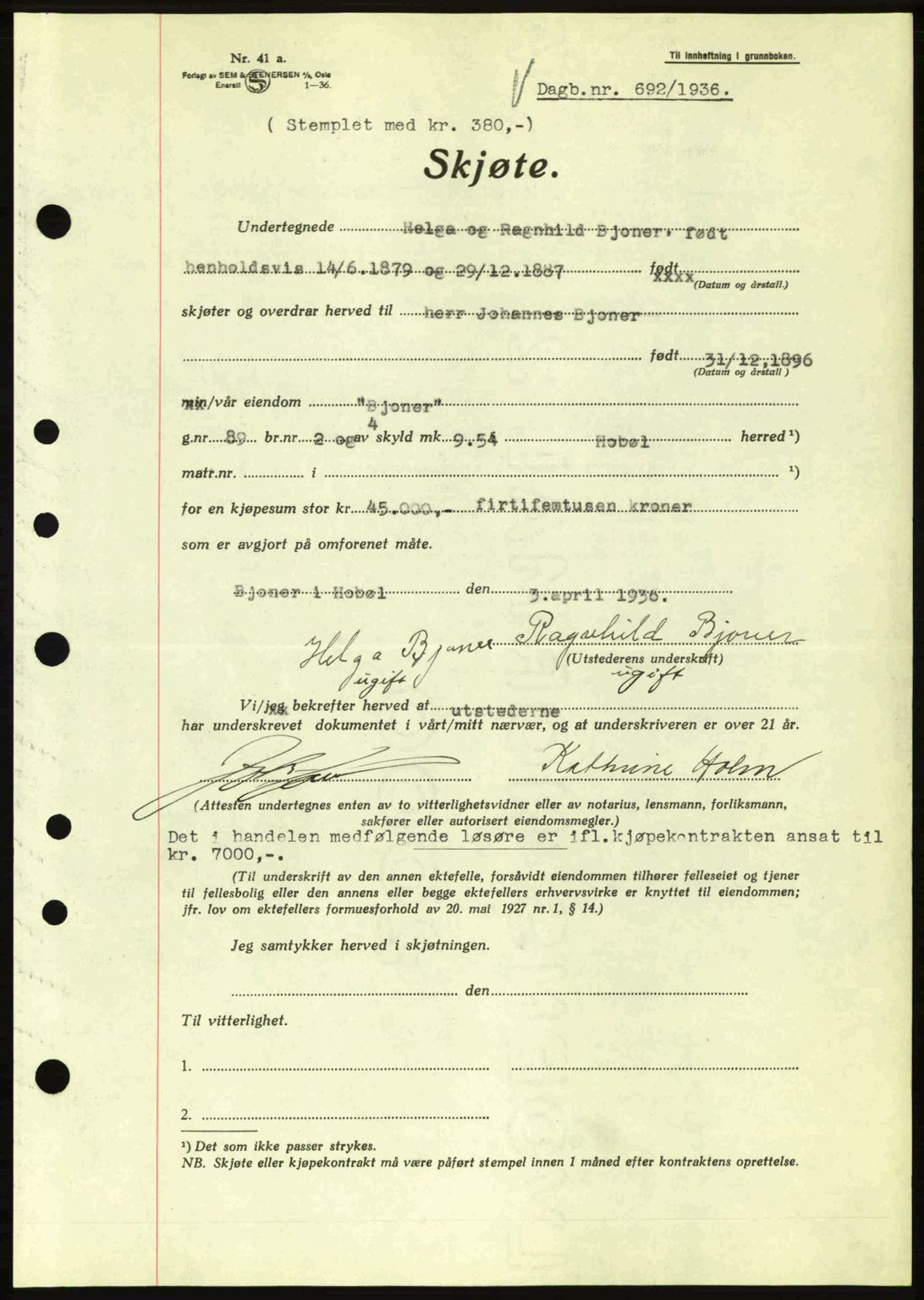 Moss sorenskriveri, SAO/A-10168: Pantebok nr. A1, 1936-1936, Dagboknr: 692/1936