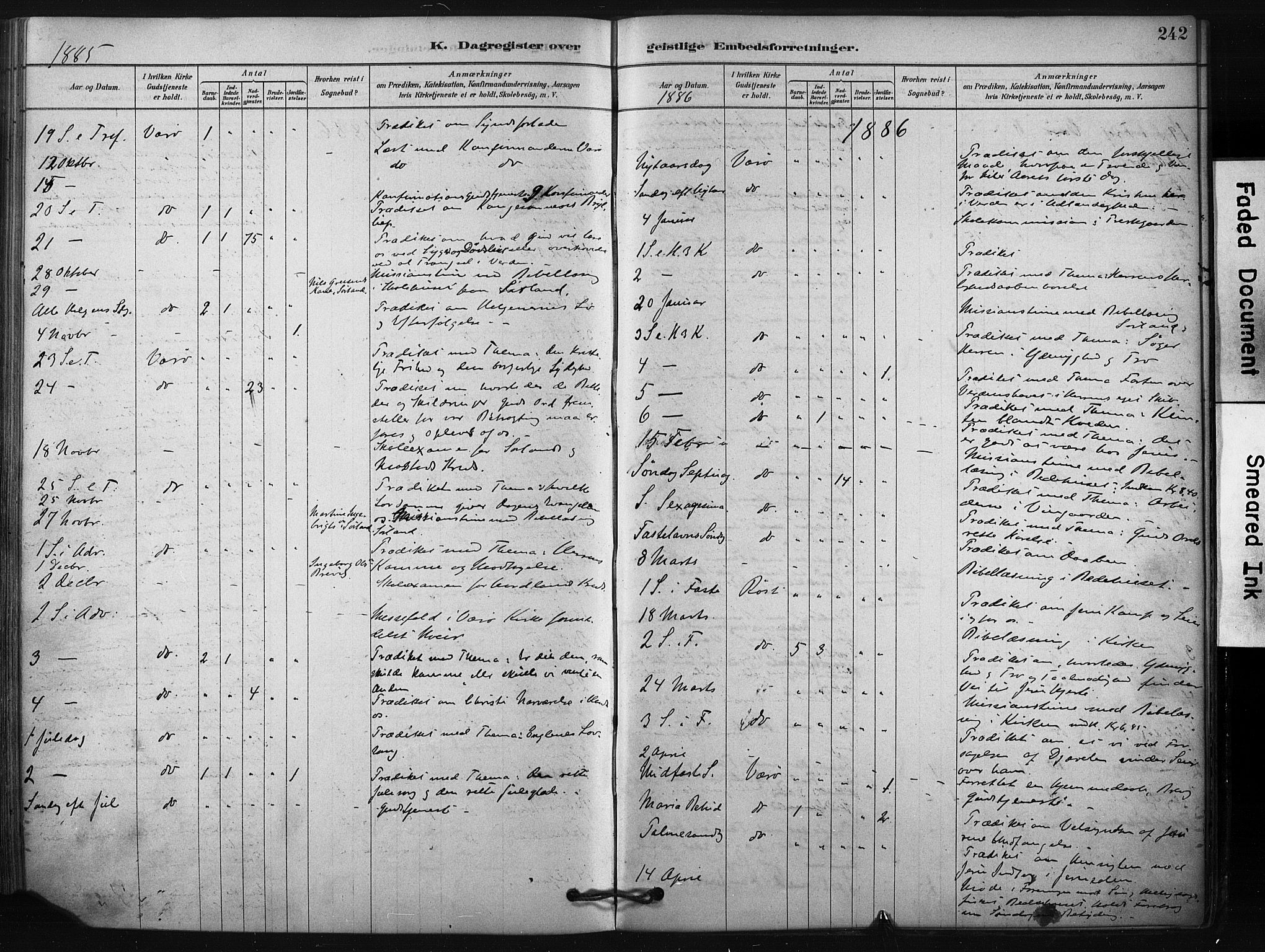 Ministerialprotokoller, klokkerbøker og fødselsregistre - Nordland, SAT/A-1459/807/L0122: Ministerialbok nr. 807A05, 1880-1902, s. 242