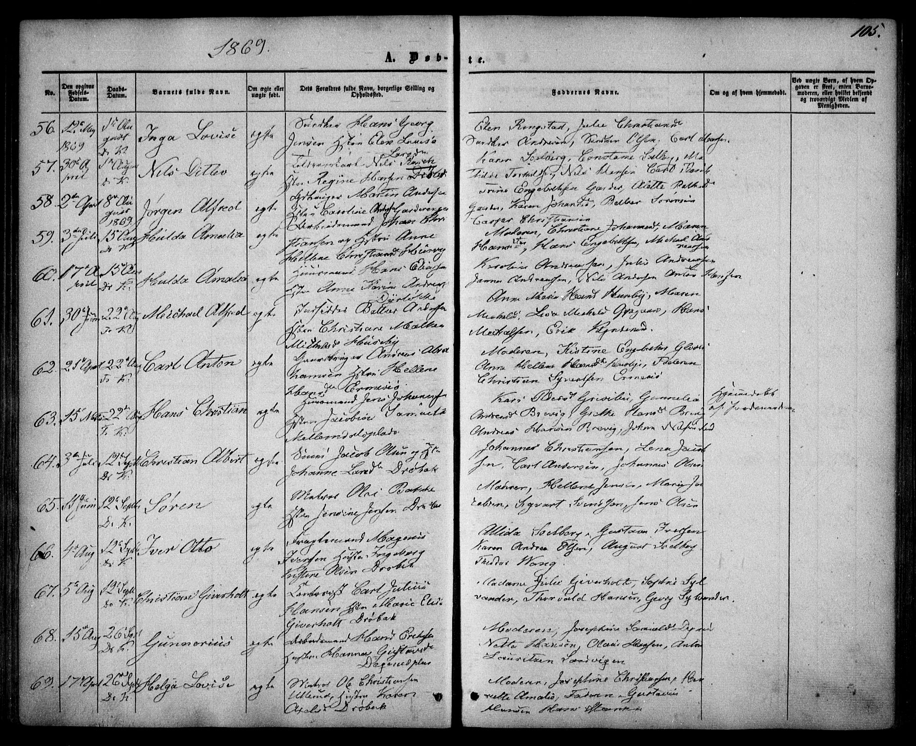 Drøbak prestekontor Kirkebøker, AV/SAO-A-10142a/F/Fa/L0002: Ministerialbok nr. I 2, 1858-1870, s. 105