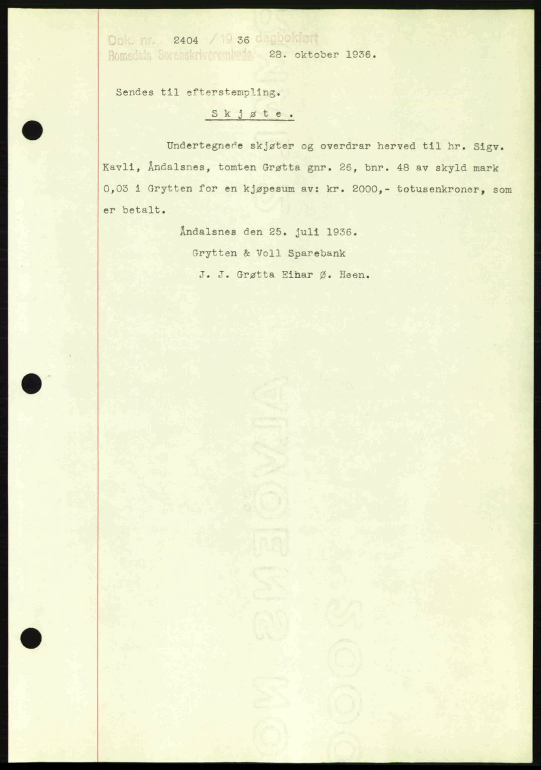 Romsdal sorenskriveri, SAT/A-4149/1/2/2C: Pantebok nr. A2, 1936-1937, Dagboknr: 2404/1936