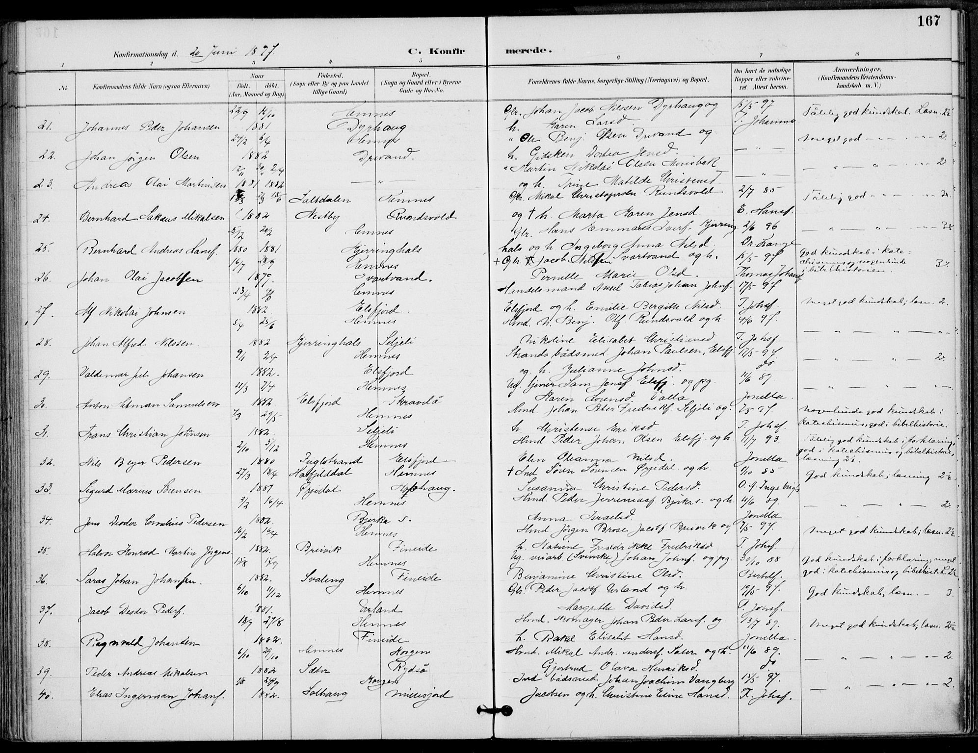 Ministerialprotokoller, klokkerbøker og fødselsregistre - Nordland, AV/SAT-A-1459/825/L0362: Ministerialbok nr. 825A16, 1886-1908, s. 167