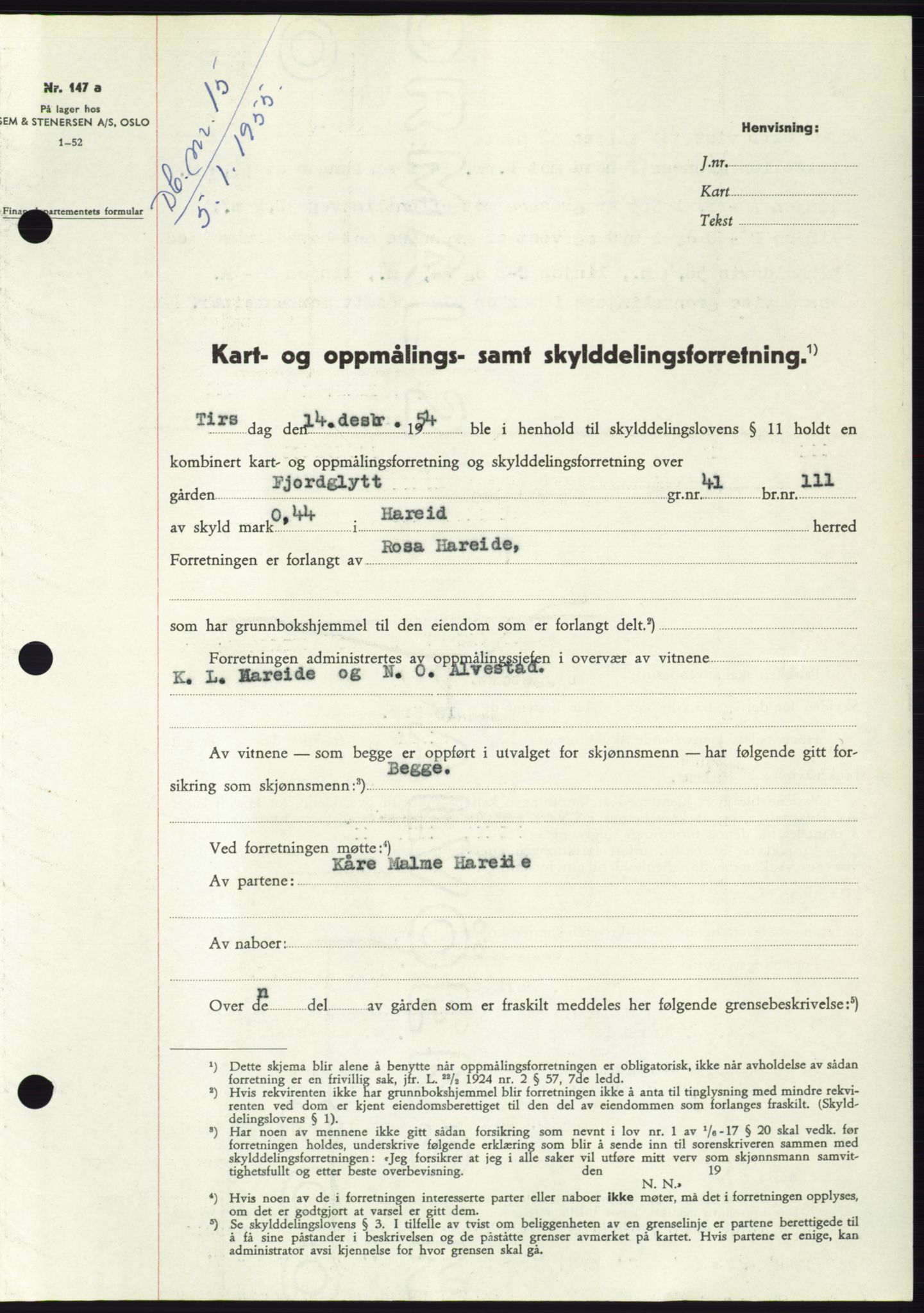 Søre Sunnmøre sorenskriveri, SAT/A-4122/1/2/2C/L0100: Pantebok nr. 26A, 1954-1955, Dagboknr: 15/1955