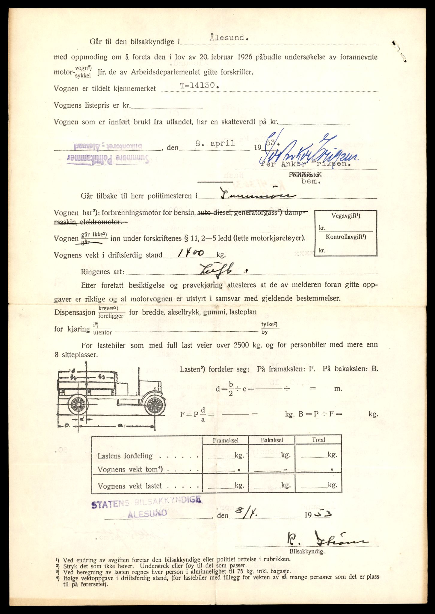 Møre og Romsdal vegkontor - Ålesund trafikkstasjon, AV/SAT-A-4099/F/Fe/L0043: Registreringskort for kjøretøy T 14080 - T 14204, 1927-1998, s. 1344