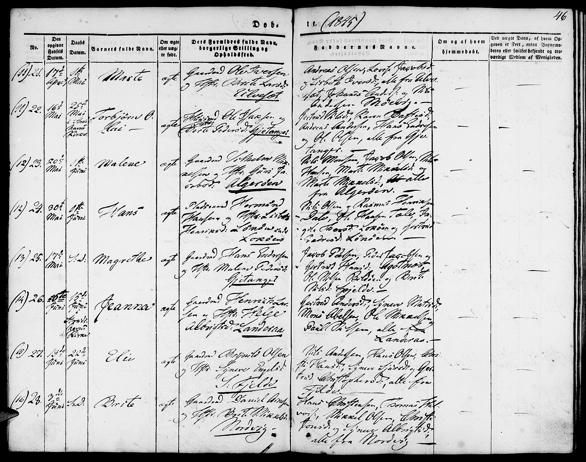 Fjell sokneprestembete, AV/SAB-A-75301/H/Haa: Ministerialbok nr. A 1, 1835-1850, s. 46
