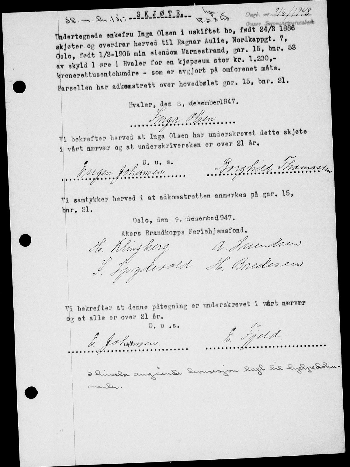 Onsøy sorenskriveri, SAO/A-10474/G/Ga/Gab/L0022: Pantebok nr. II A-22, 1947-1948, Dagboknr: 316/1948