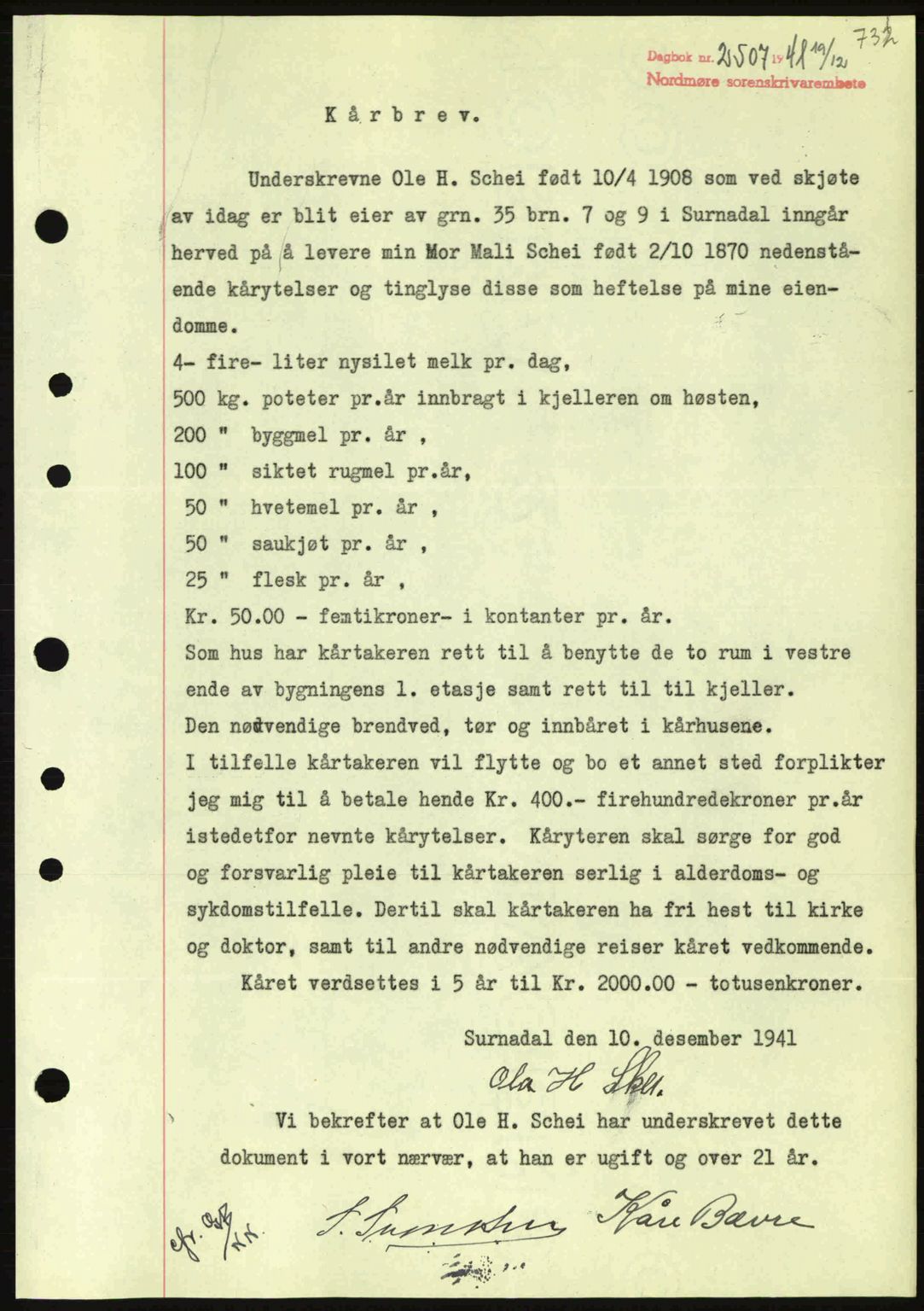 Nordmøre sorenskriveri, SAT/A-4132/1/2/2Ca: Pantebok nr. B88, 1941-1942, Dagboknr: 2507/1941