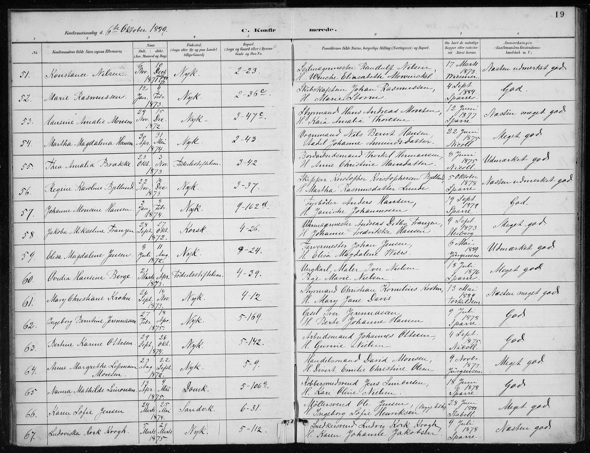 Nykirken Sokneprestembete, AV/SAB-A-77101/H/Haa/L0028: Ministerialbok nr. C 7, 1887-1913, s. 19