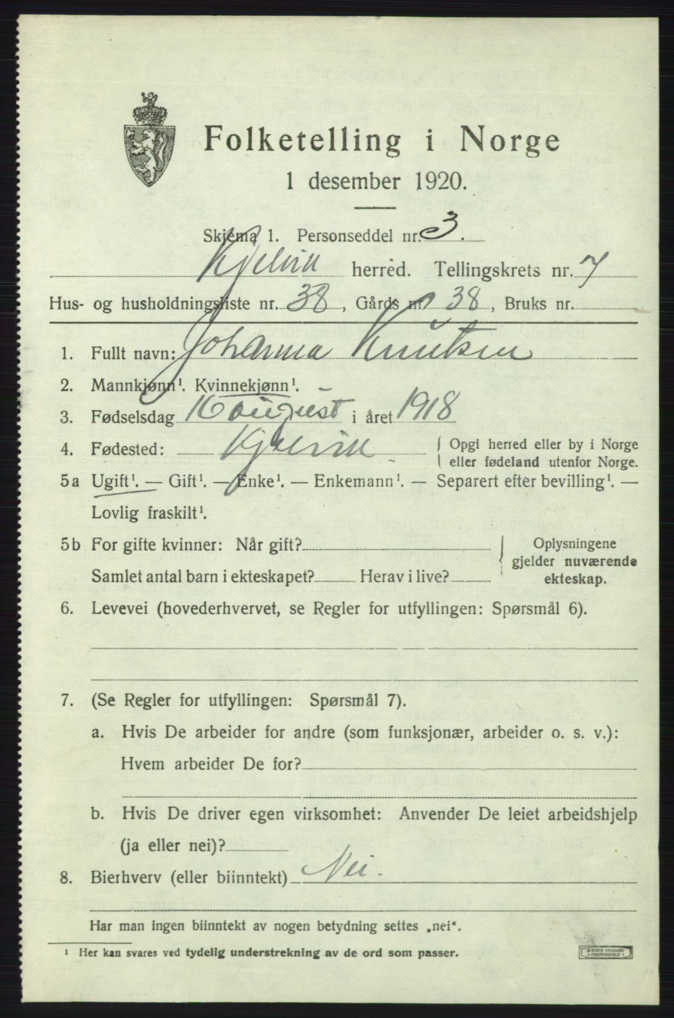 SATØ, Folketelling 1920 for 2019 Kjelvik herred, 1920, s. 5897