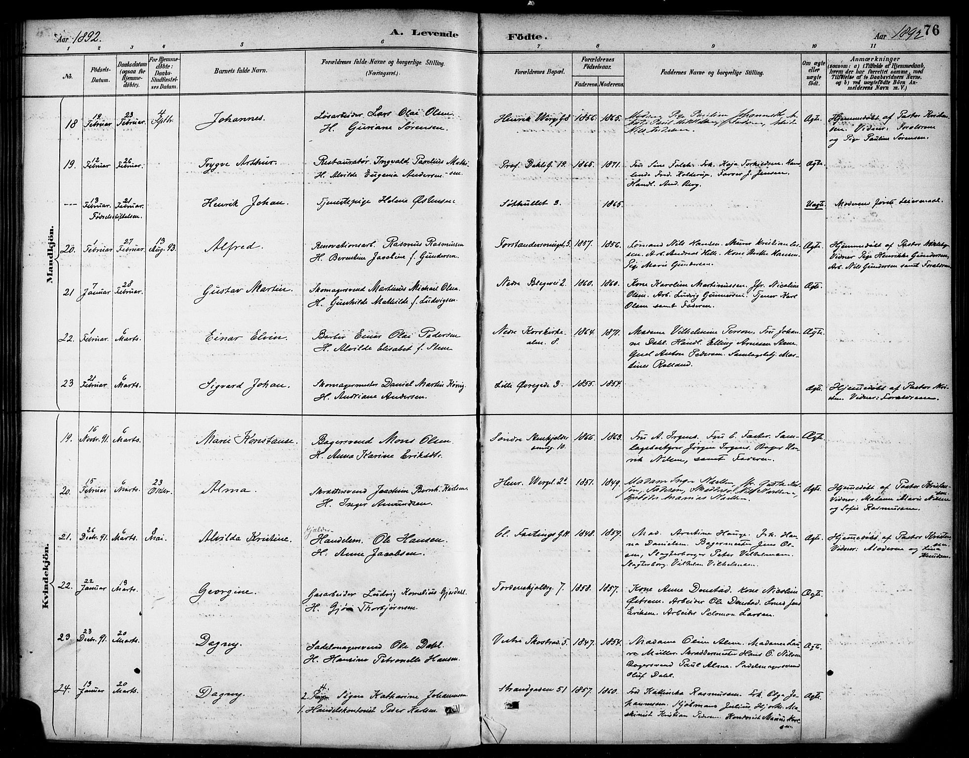 Korskirken sokneprestembete, SAB/A-76101/H/Haa/L0022: Ministerialbok nr. B 8, 1889-1899, s. 76