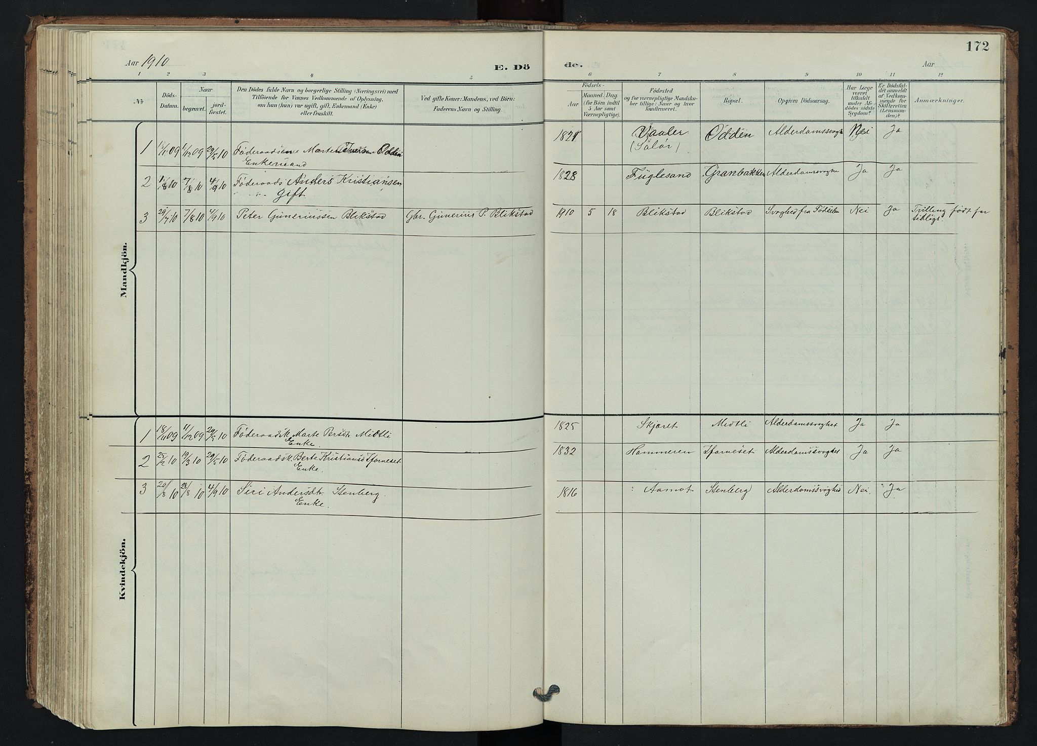 Trysil prestekontor, SAH/PREST-046/H/Ha/Hab/L0007: Klokkerbok nr. 7, 1896-1948, s. 172