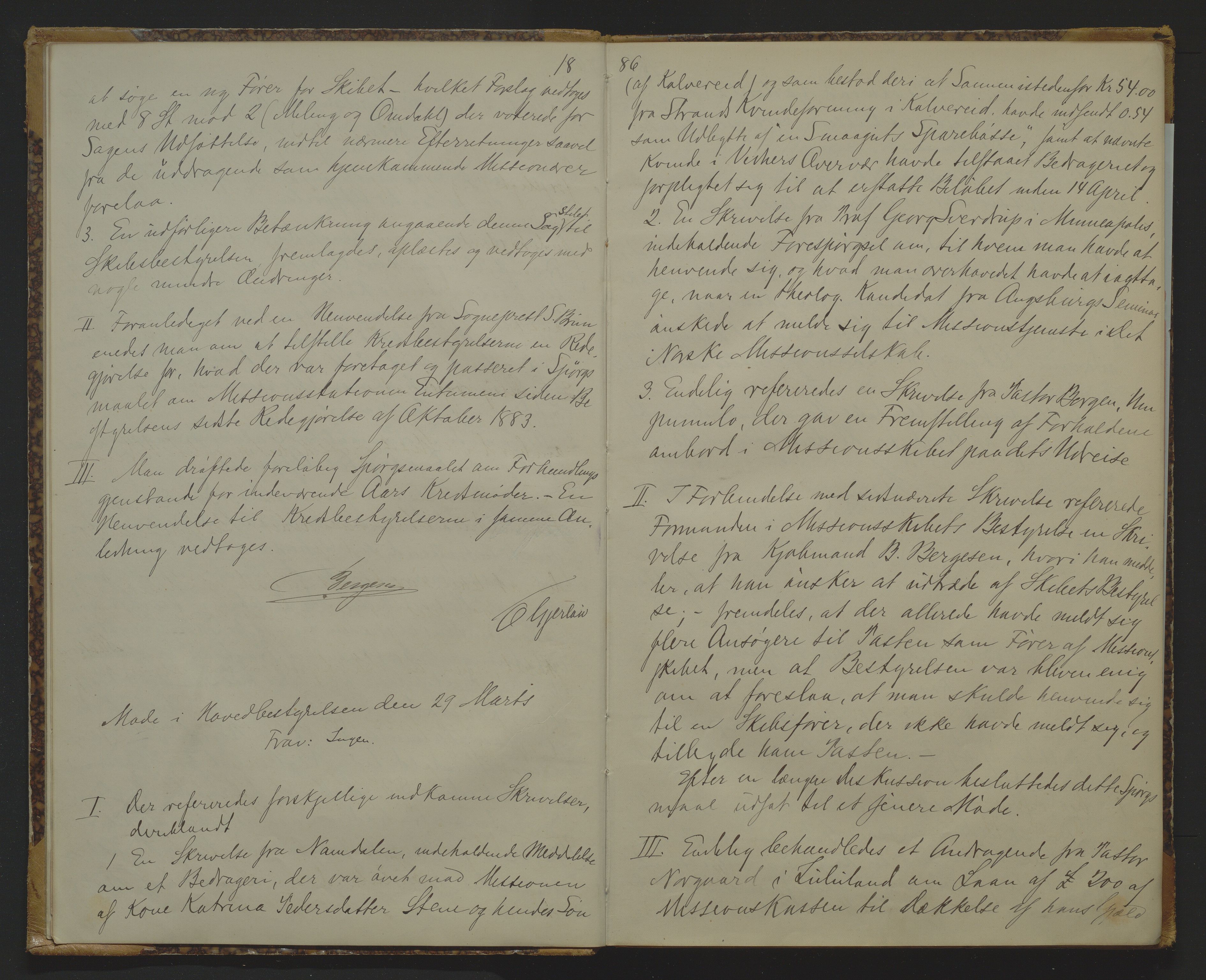 Det Norske Misjonsselskap - hovedadministrasjonen, VID/MA-A-1045/D/Da/Daa/L0011: Styreprotokoll nr. VI, 1. mars 1886 - 12. august 1889, 1886-1889