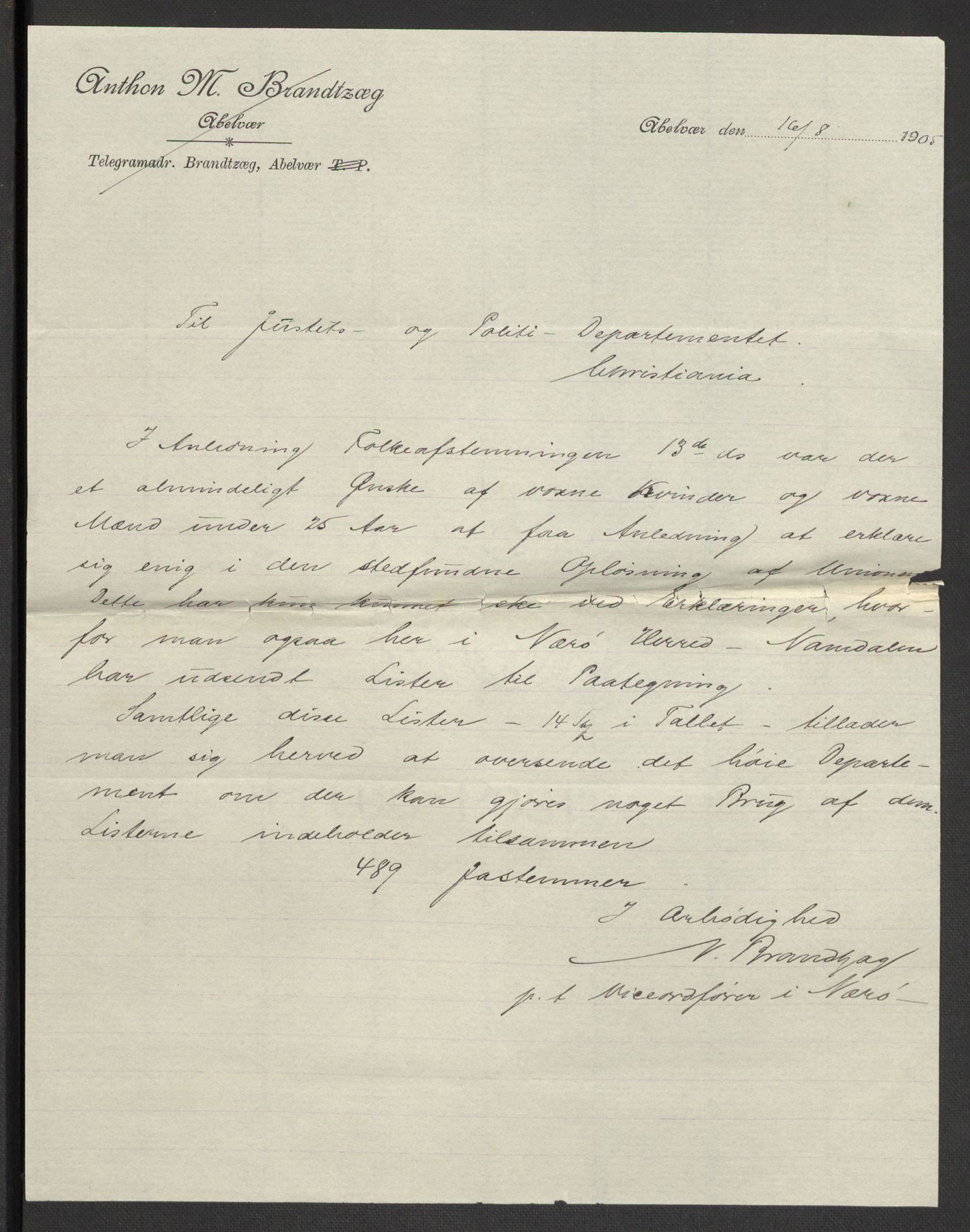 Justisdepartementet, 2. sivilkontor C, RA/S-1040/F/L0125B/0002: Folkeavstemmingen august 1905 / Kvinnenes stemmelister, 1905, s. 247