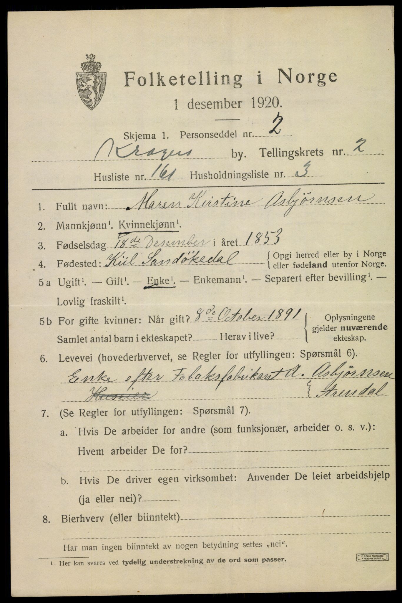 SAKO, Folketelling 1920 for 0801 Kragerø kjøpstad, 1920, s. 7129