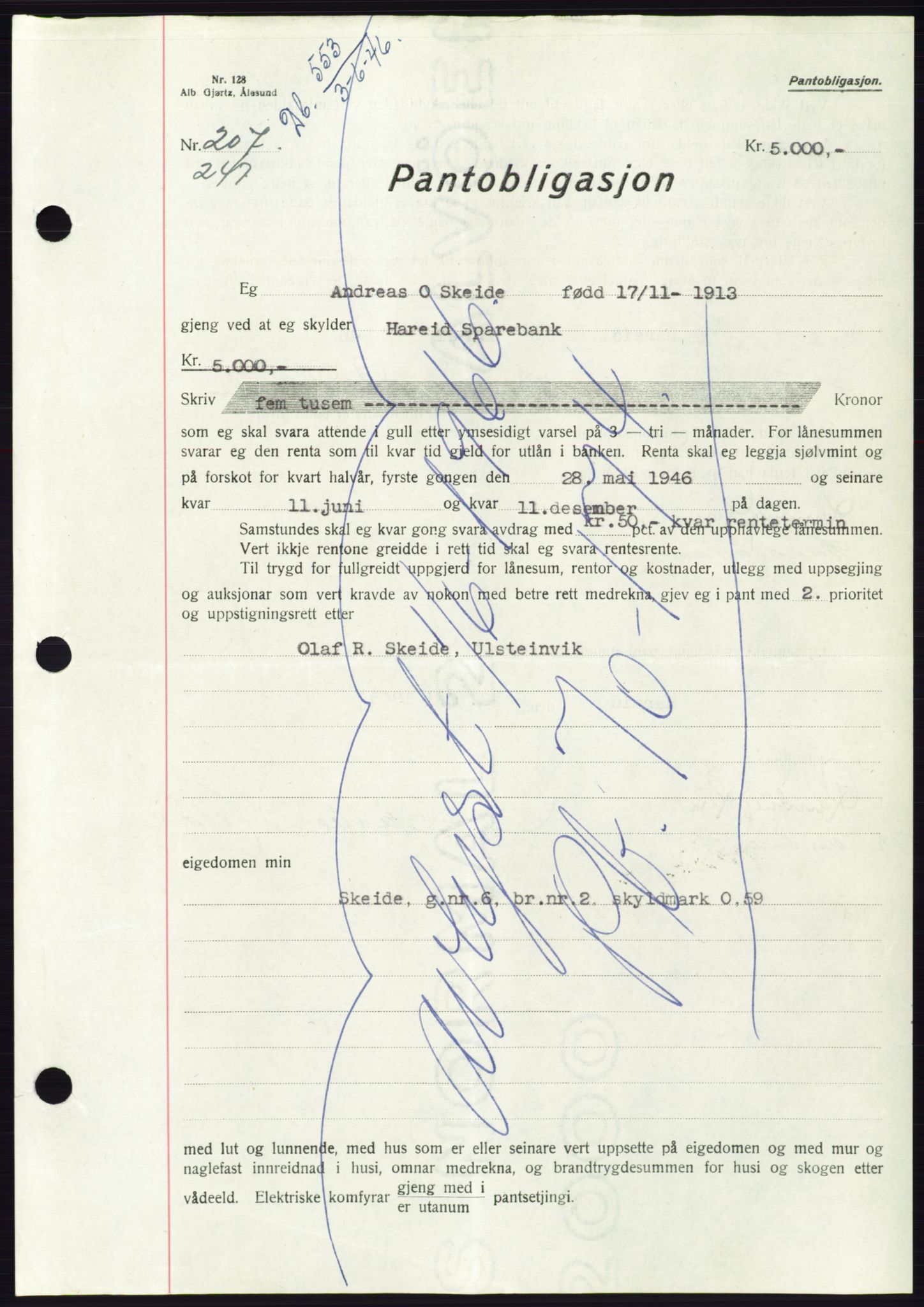 Søre Sunnmøre sorenskriveri, AV/SAT-A-4122/1/2/2C/L0114: Pantebok nr. 1-2B, 1943-1947, Dagboknr: 553/1946