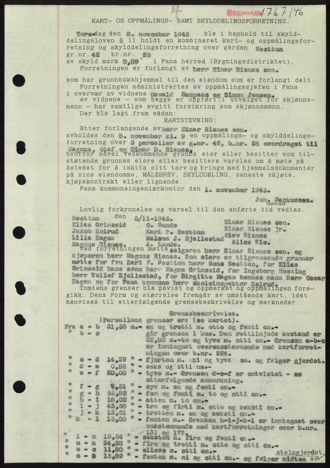 Midhordland sorenskriveri, SAB/A-3001/1/G/Gb/Gbj/L0022: Pantebok nr. A41-43, 1946-1946, Dagboknr: 1767/1946