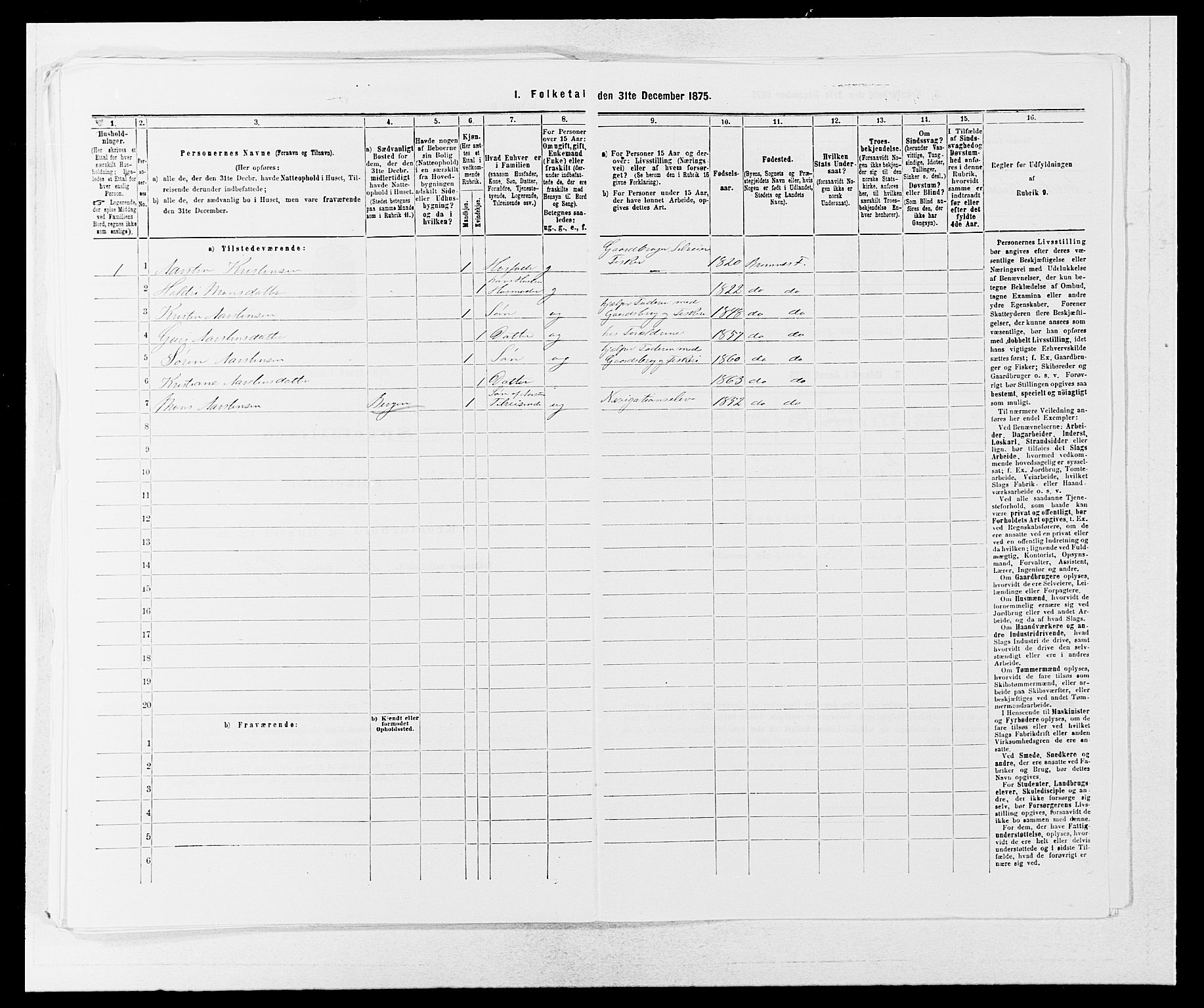 SAB, Folketelling 1875 for 1218P Finnås prestegjeld, 1875, s. 1098