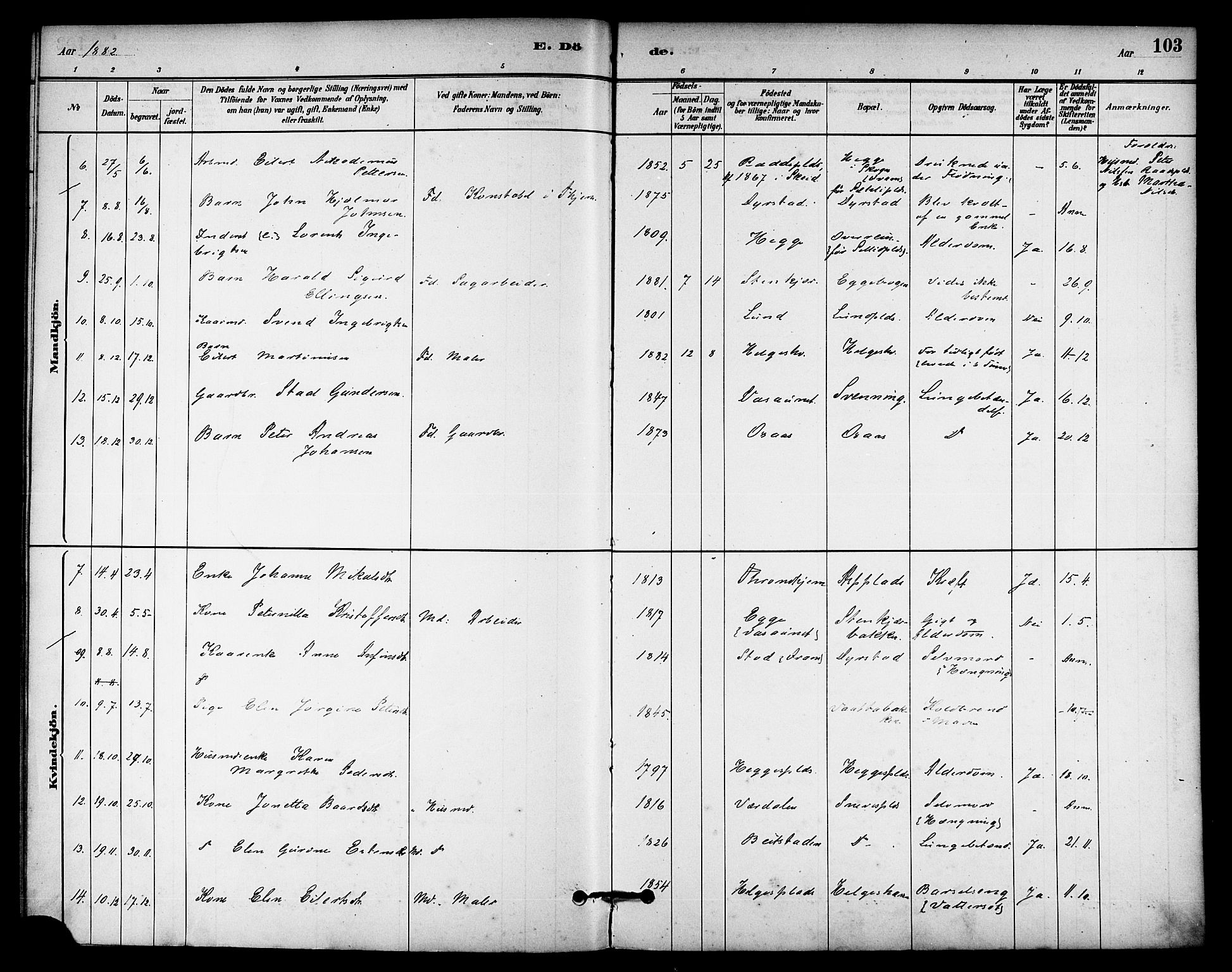Ministerialprotokoller, klokkerbøker og fødselsregistre - Nord-Trøndelag, SAT/A-1458/740/L0378: Ministerialbok nr. 740A01, 1881-1895, s. 103