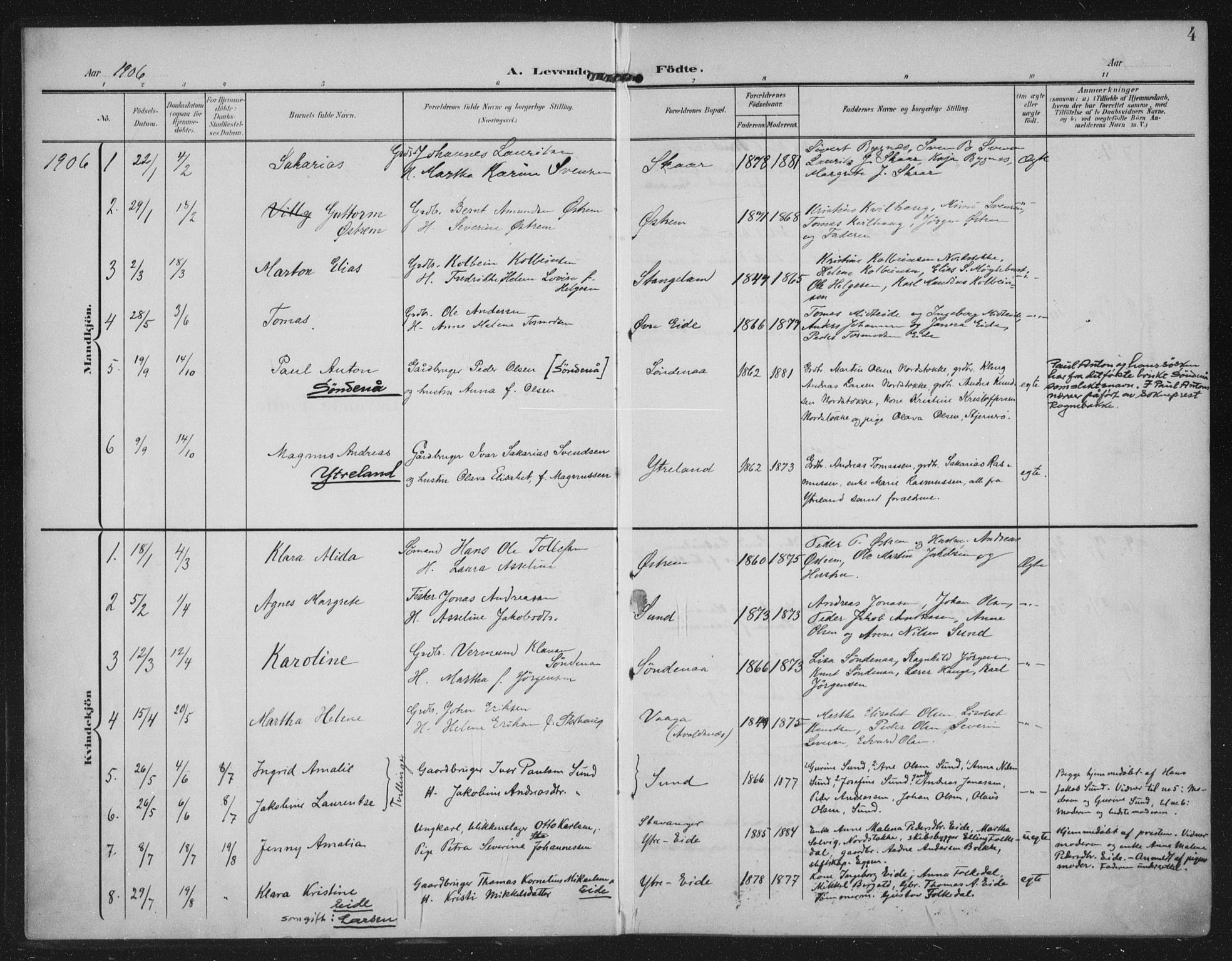 Kopervik sokneprestkontor, AV/SAST-A-101850/H/Ha/Haa/L0003: Ministerialbok nr. A 3, 1906-1924, s. 4