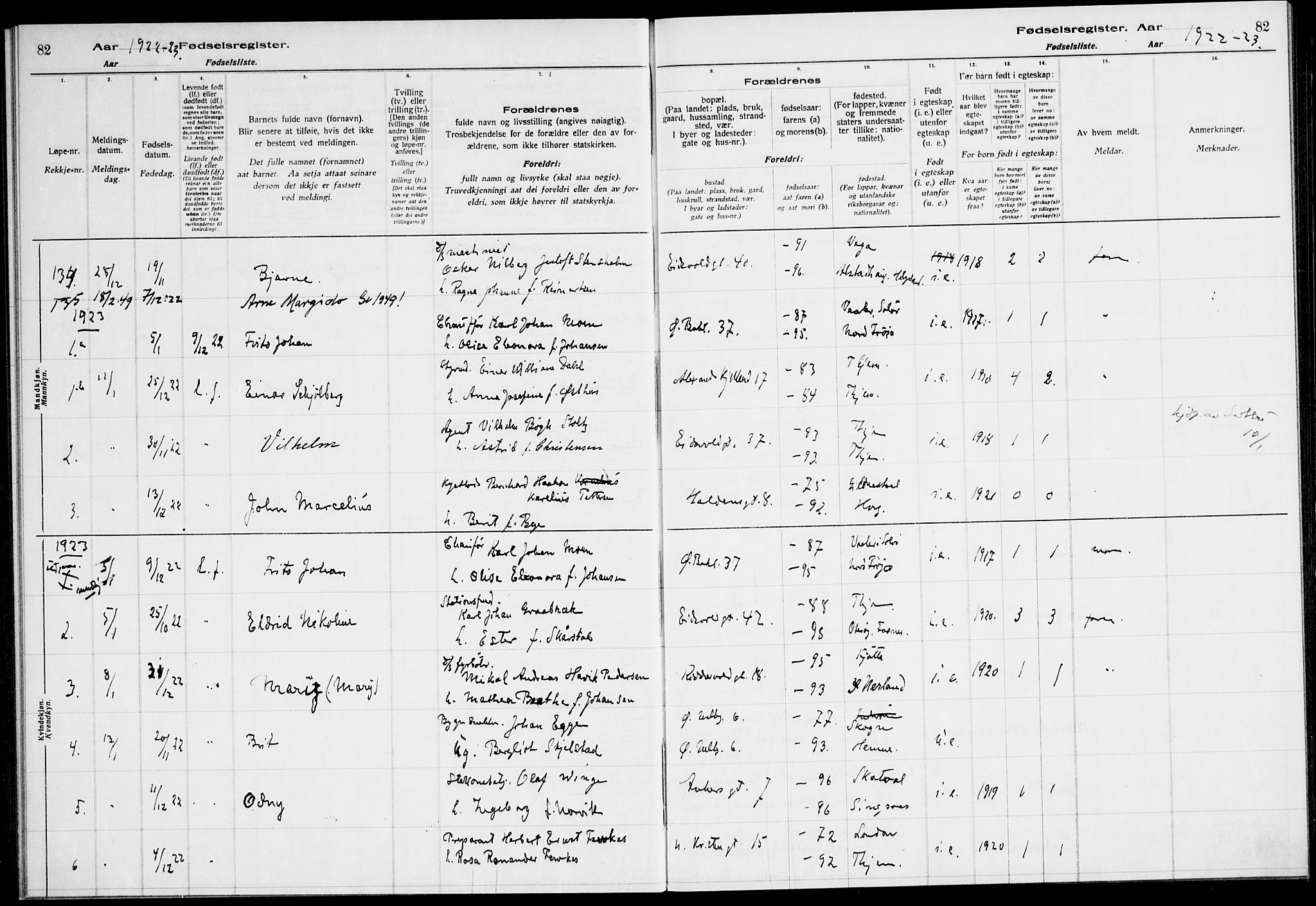 Ministerialprotokoller, klokkerbøker og fødselsregistre - Sør-Trøndelag, SAT/A-1456/604/L0233: Fødselsregister nr. 604.II.4.2, 1920-1928, s. 82