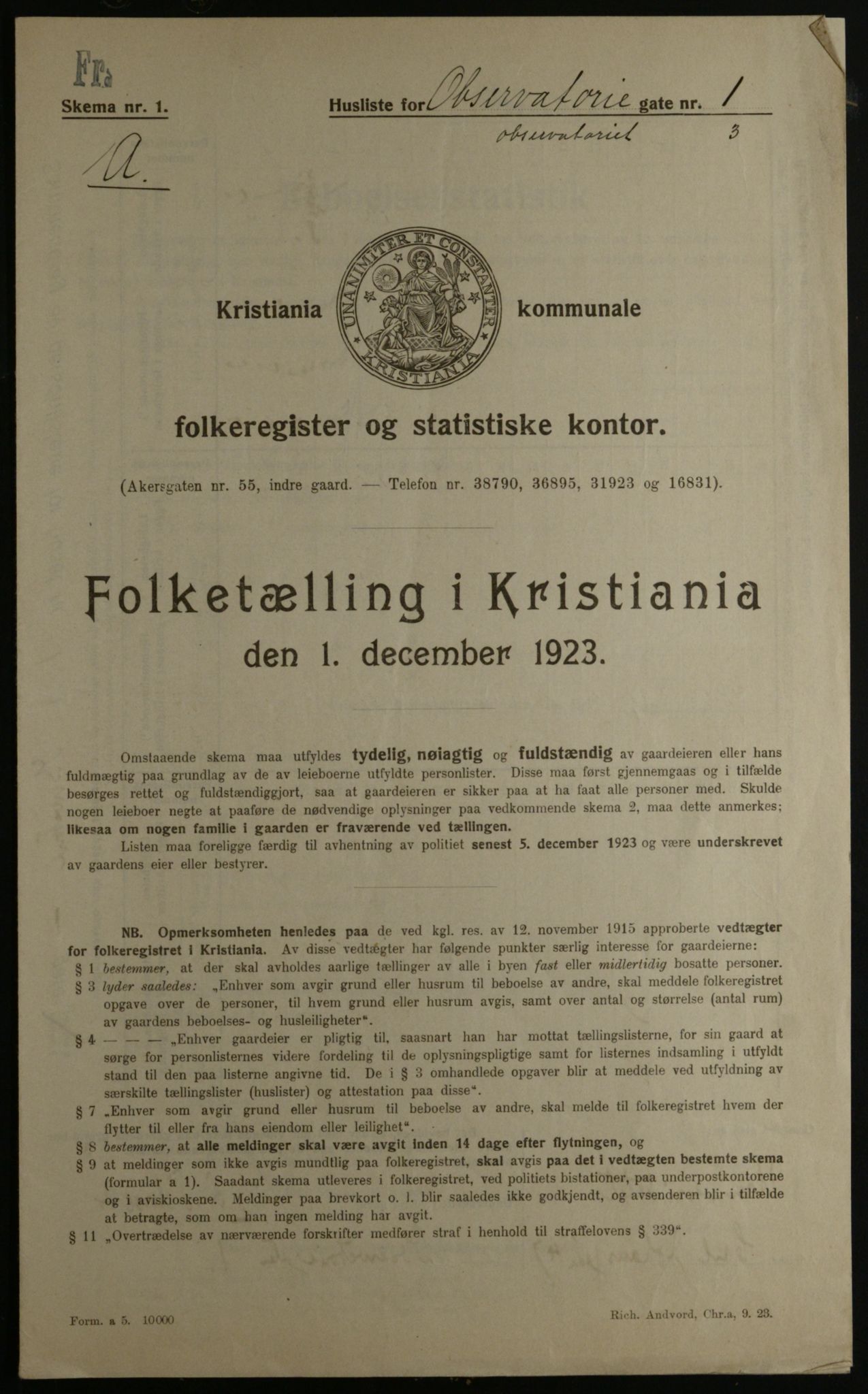 OBA, Kommunal folketelling 1.12.1923 for Kristiania, 1923, s. 81409