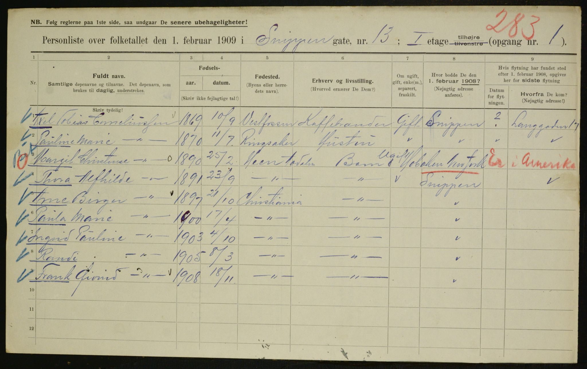 OBA, Kommunal folketelling 1.2.1909 for Kristiania kjøpstad, 1909, s. 88941