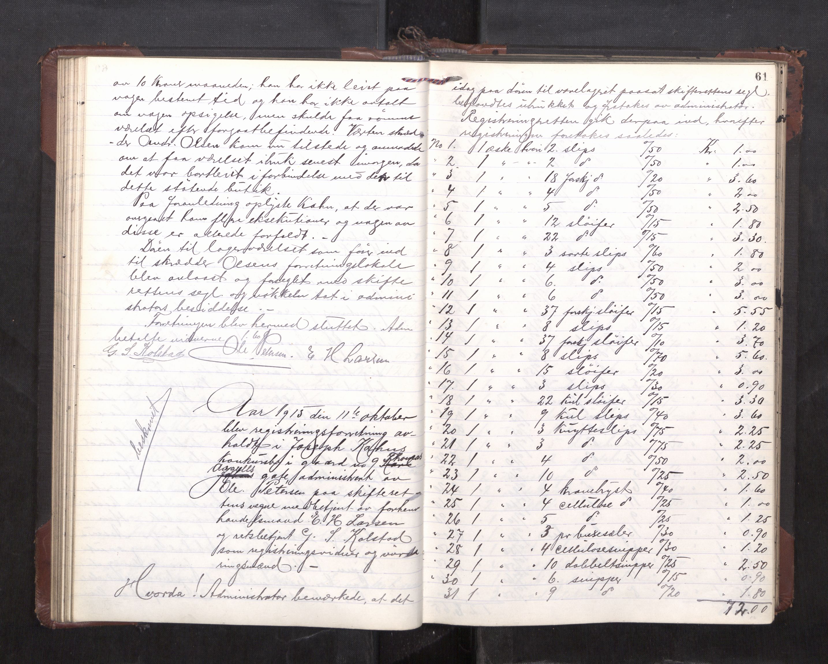 Trondheim byfogd, AV/SAT-A-0003/1/3/3C/L0036: Skifteregistreringsprotokoll - 14/4-24/9. (u/ register), 1915-1918, s. 61