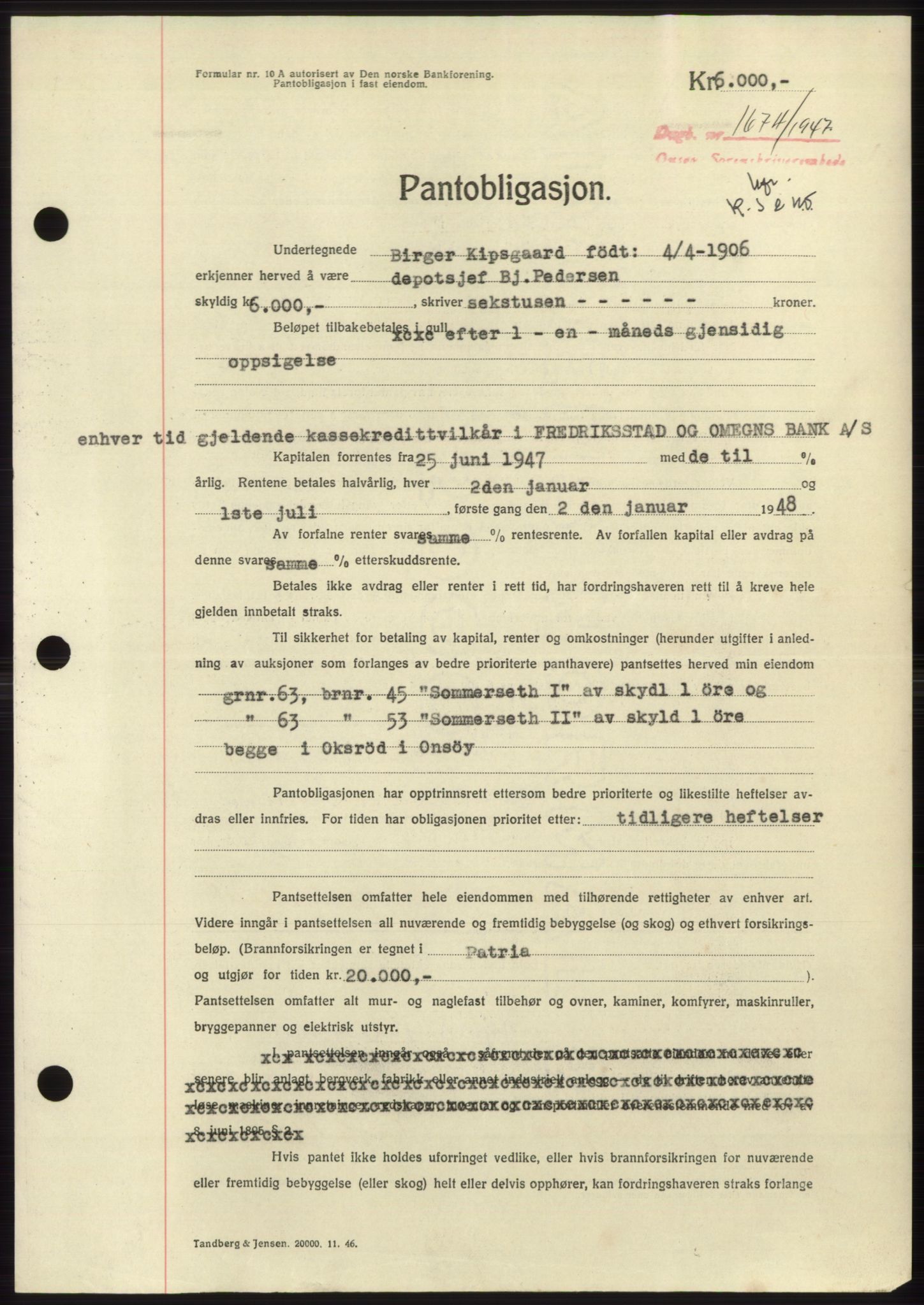 Onsøy sorenskriveri, SAO/A-10474/G/Ga/Gac/L0006: Pantebok nr. B 12-6, 1947-1948, Dagboknr: 1674/1947