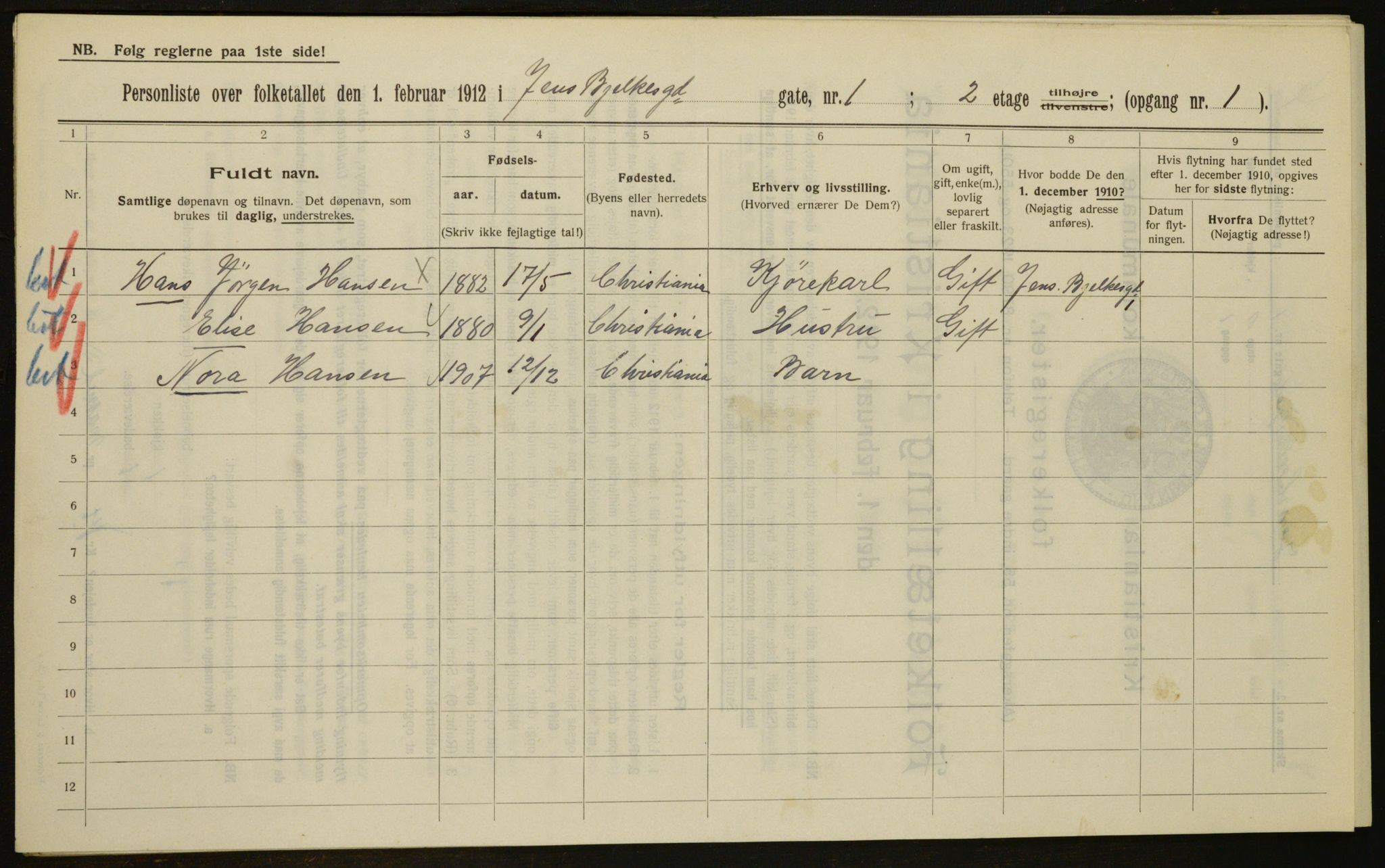 OBA, Kommunal folketelling 1.2.1912 for Kristiania, 1912, s. 45801