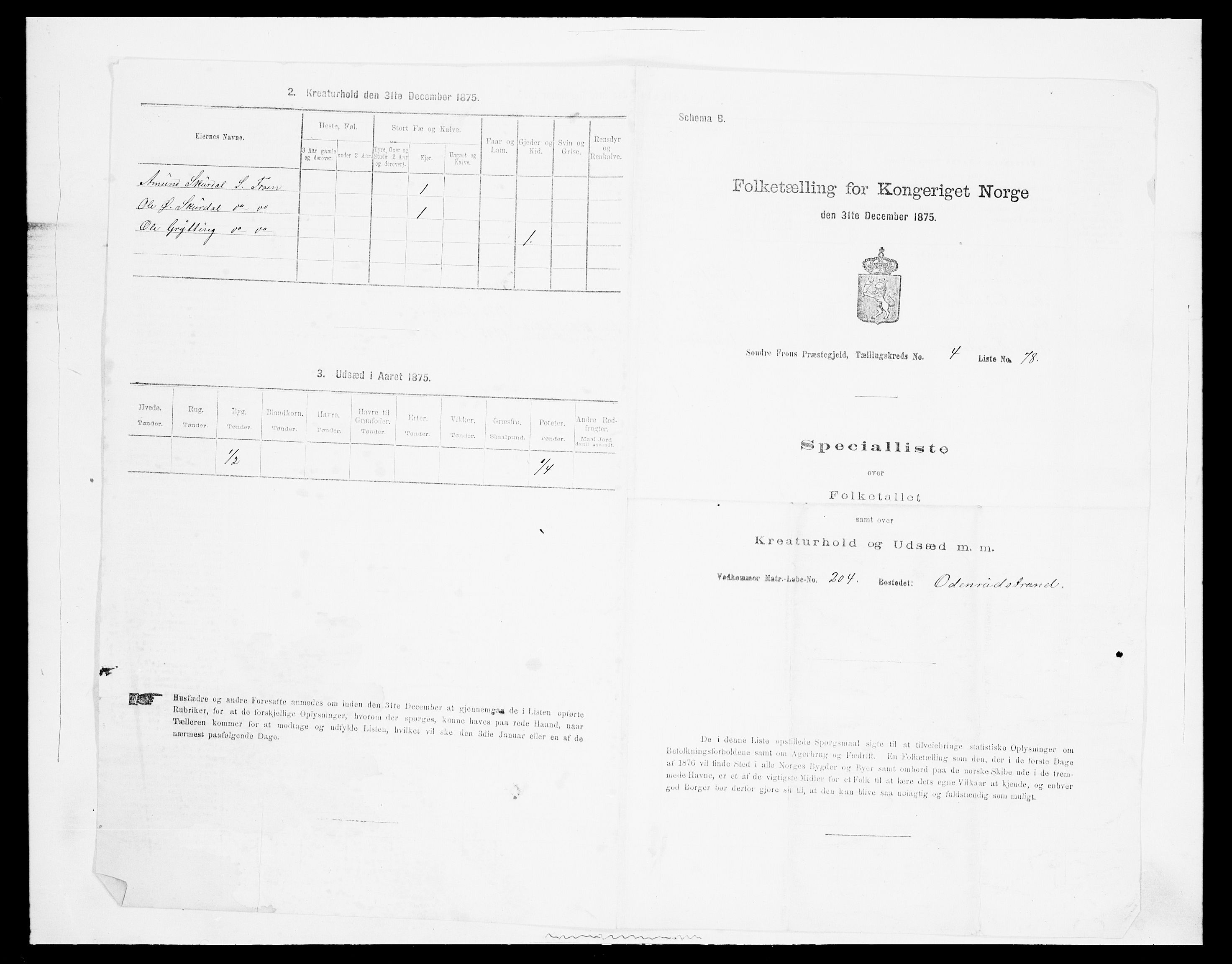 SAH, Folketelling 1875 for 0519P Sør-Fron prestegjeld, 1875, s. 698