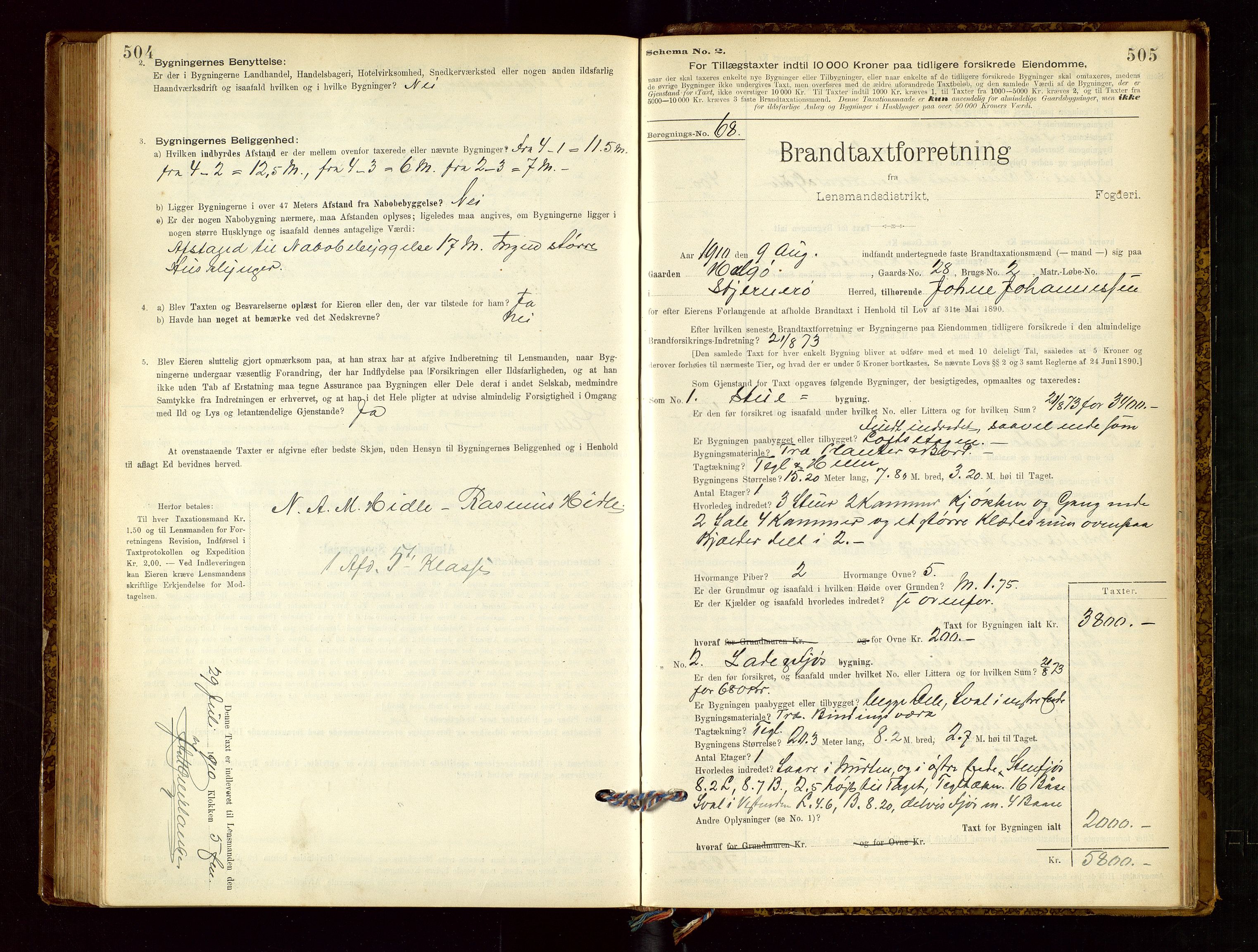 Nedstrand lensmannskontor, SAST/A-100236/Gob/L0001: "Brandtaxationsprotokol for Nerstrand Lensmandsdistrikt Ryfylke fogderi", 1895-1915, s. 504-505