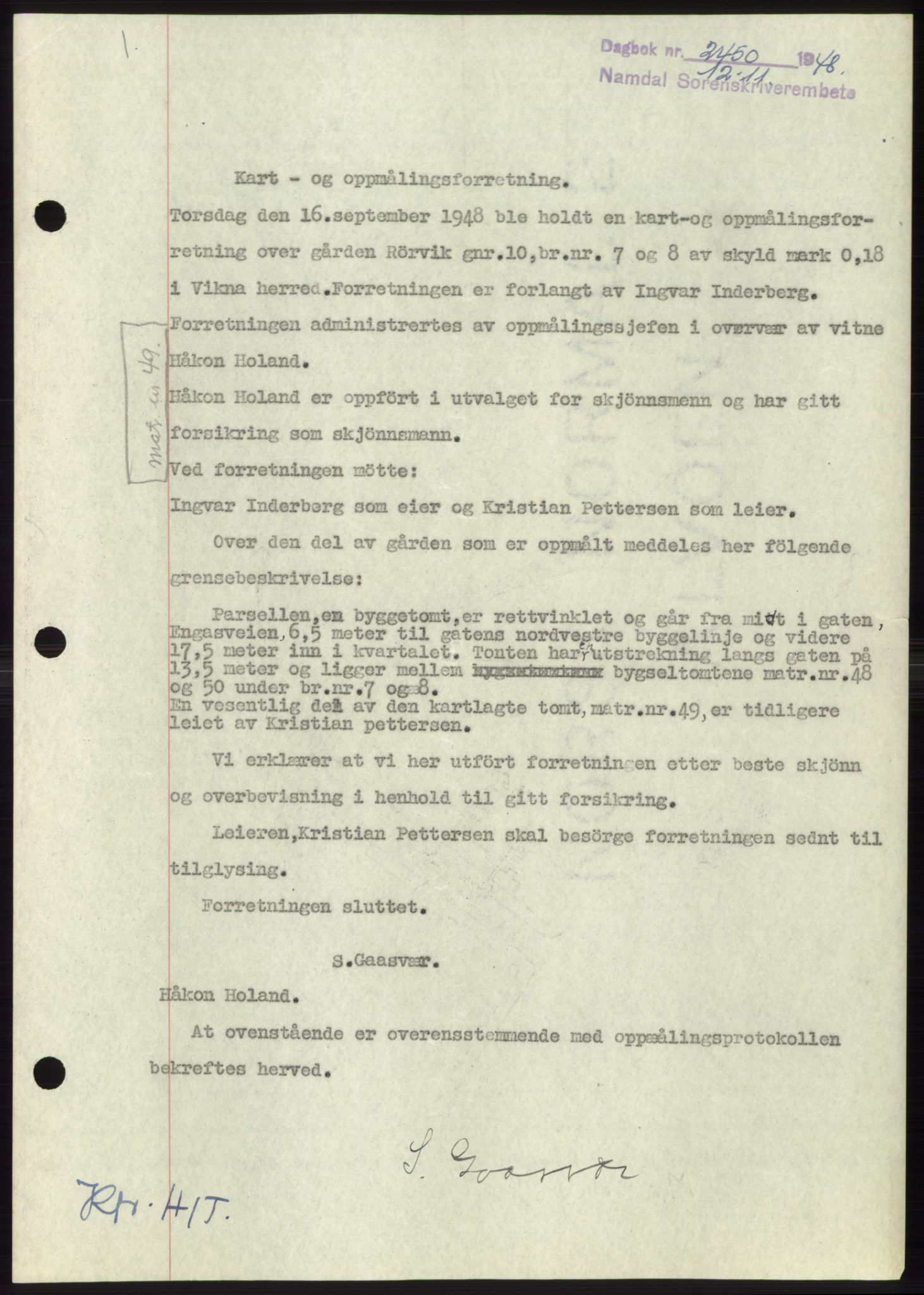 Namdal sorenskriveri, SAT/A-4133/1/2/2C: Pantebok nr. -, 1948-1948, Dagboknr: 2450/1948