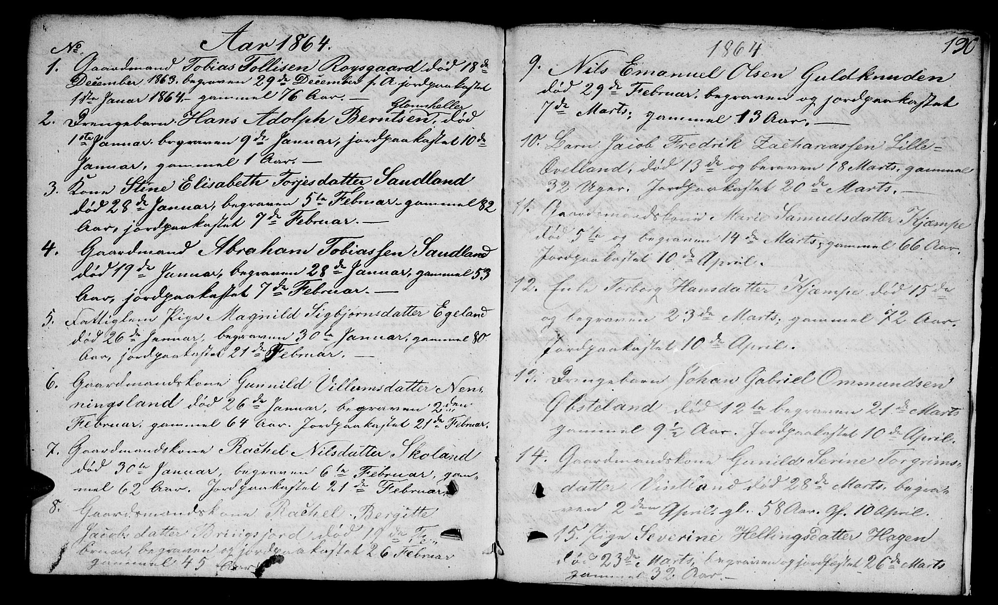Lyngdal sokneprestkontor, AV/SAK-1111-0029/F/Fb/Fbc/L0002: Klokkerbok nr. B 2, 1849-1864, s. 190