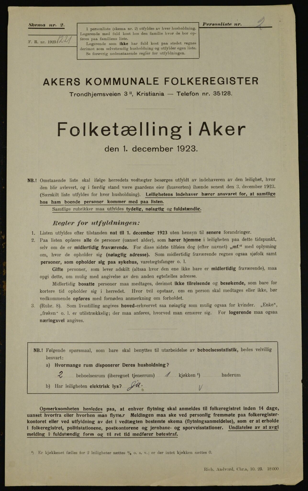 , Kommunal folketelling 1.12.1923 for Aker, 1923, s. 43733