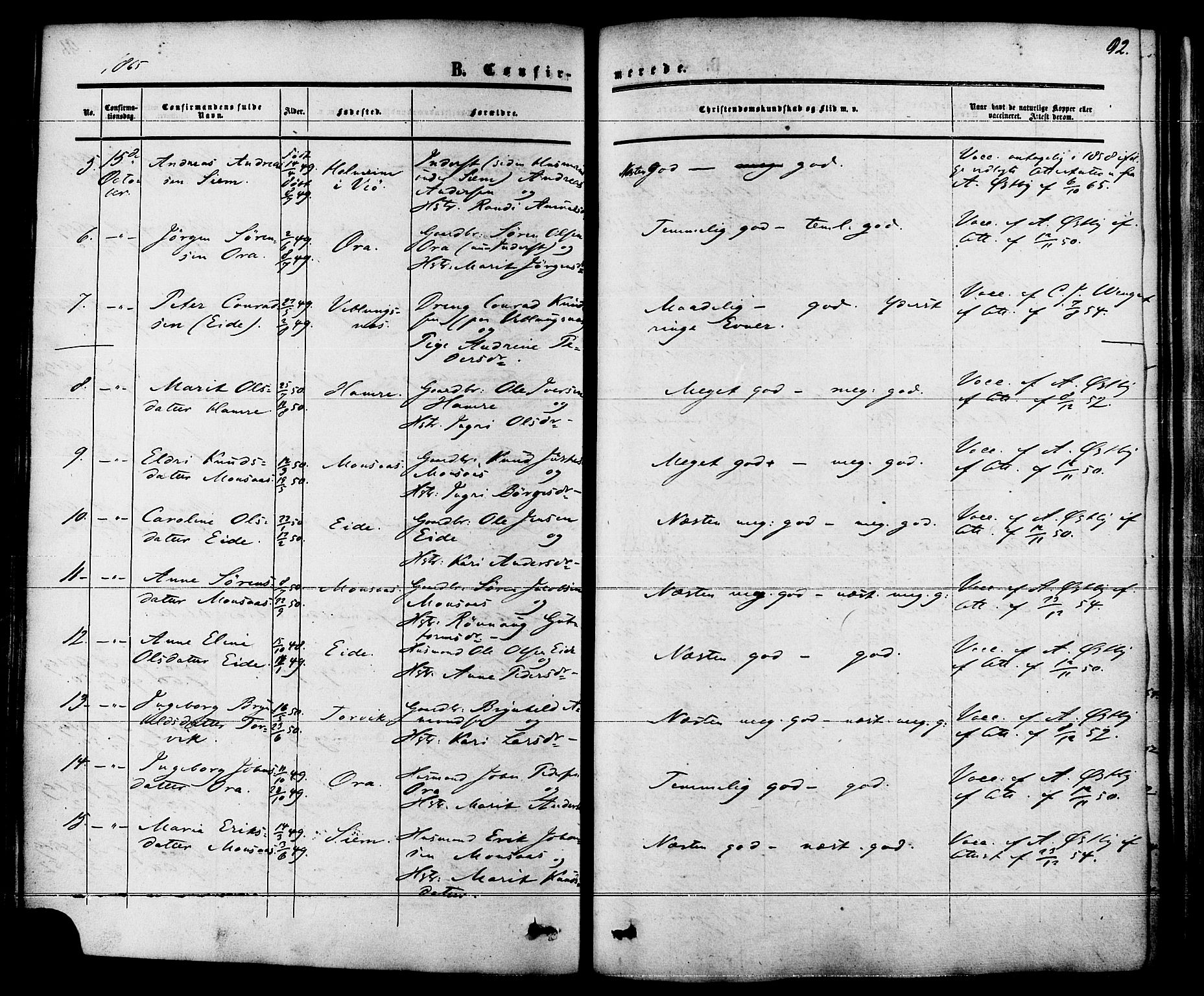 Ministerialprotokoller, klokkerbøker og fødselsregistre - Møre og Romsdal, AV/SAT-A-1454/542/L0552: Ministerialbok nr. 542A02, 1854-1884, s. 92