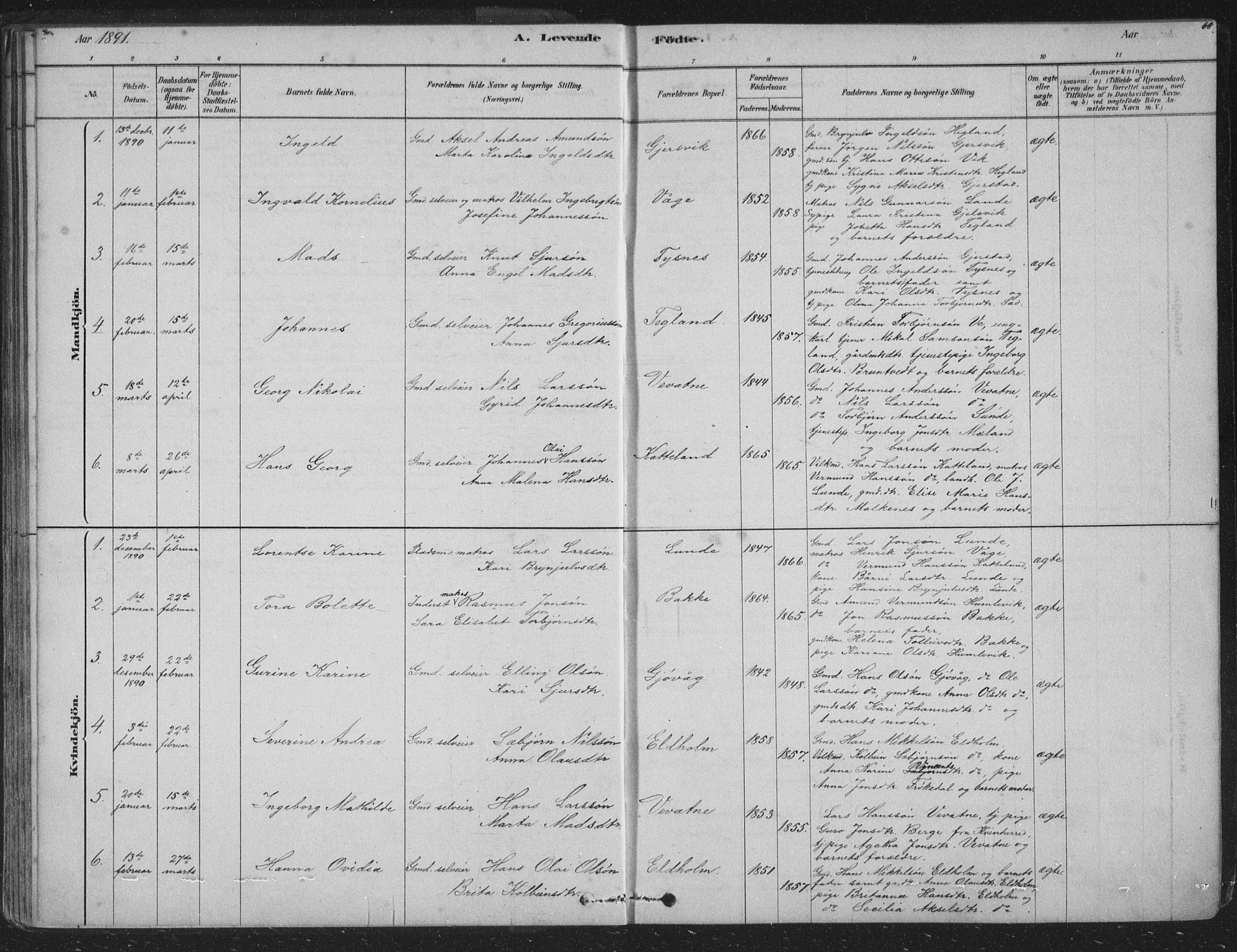 Tysnes sokneprestembete, AV/SAB-A-78601/H/Hab: Klokkerbok nr. B 2, 1878-1918, s. 60