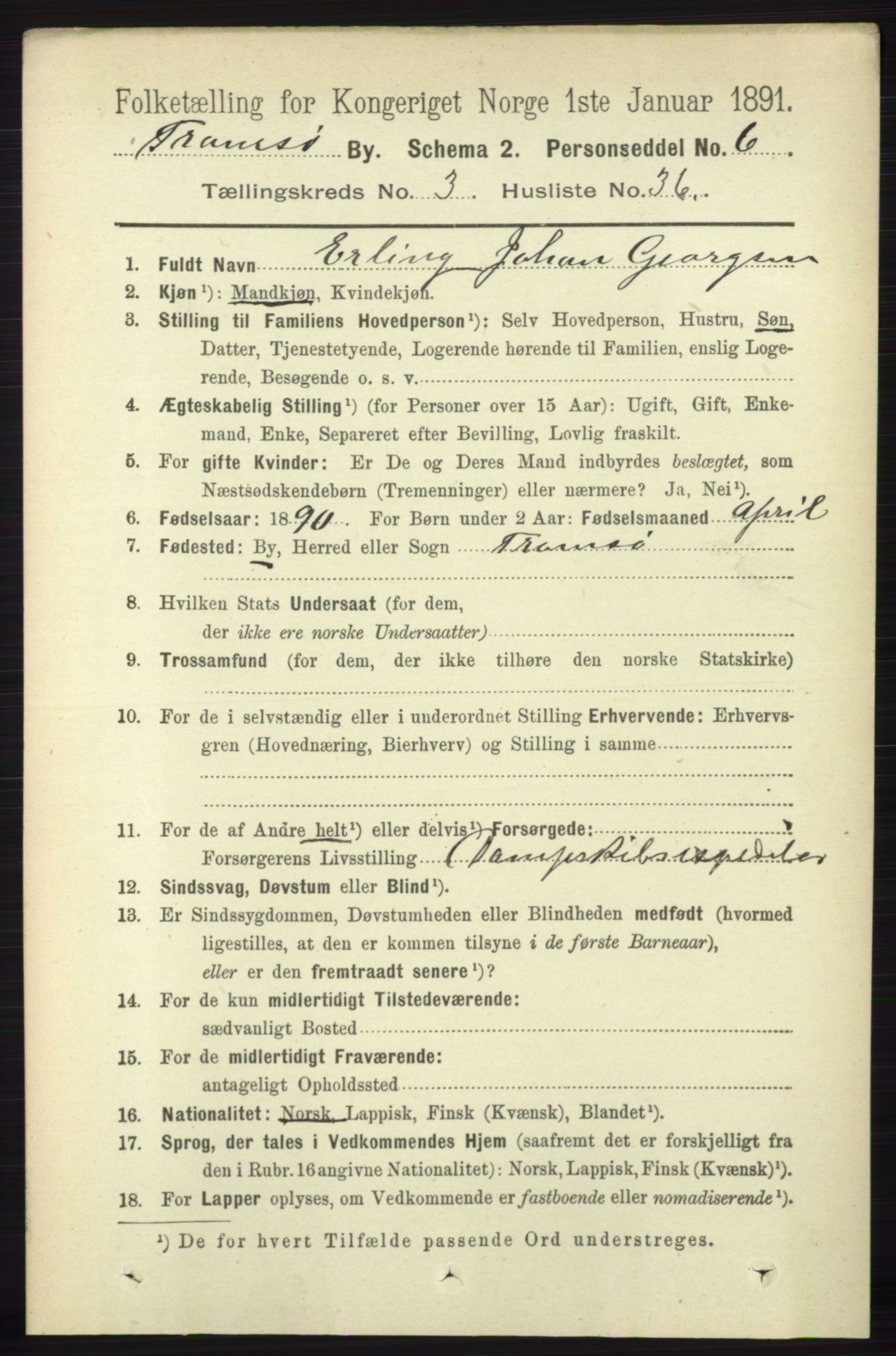 RA, Folketelling 1891 for 1902 Tromsø kjøpstad, 1891, s. 3503
