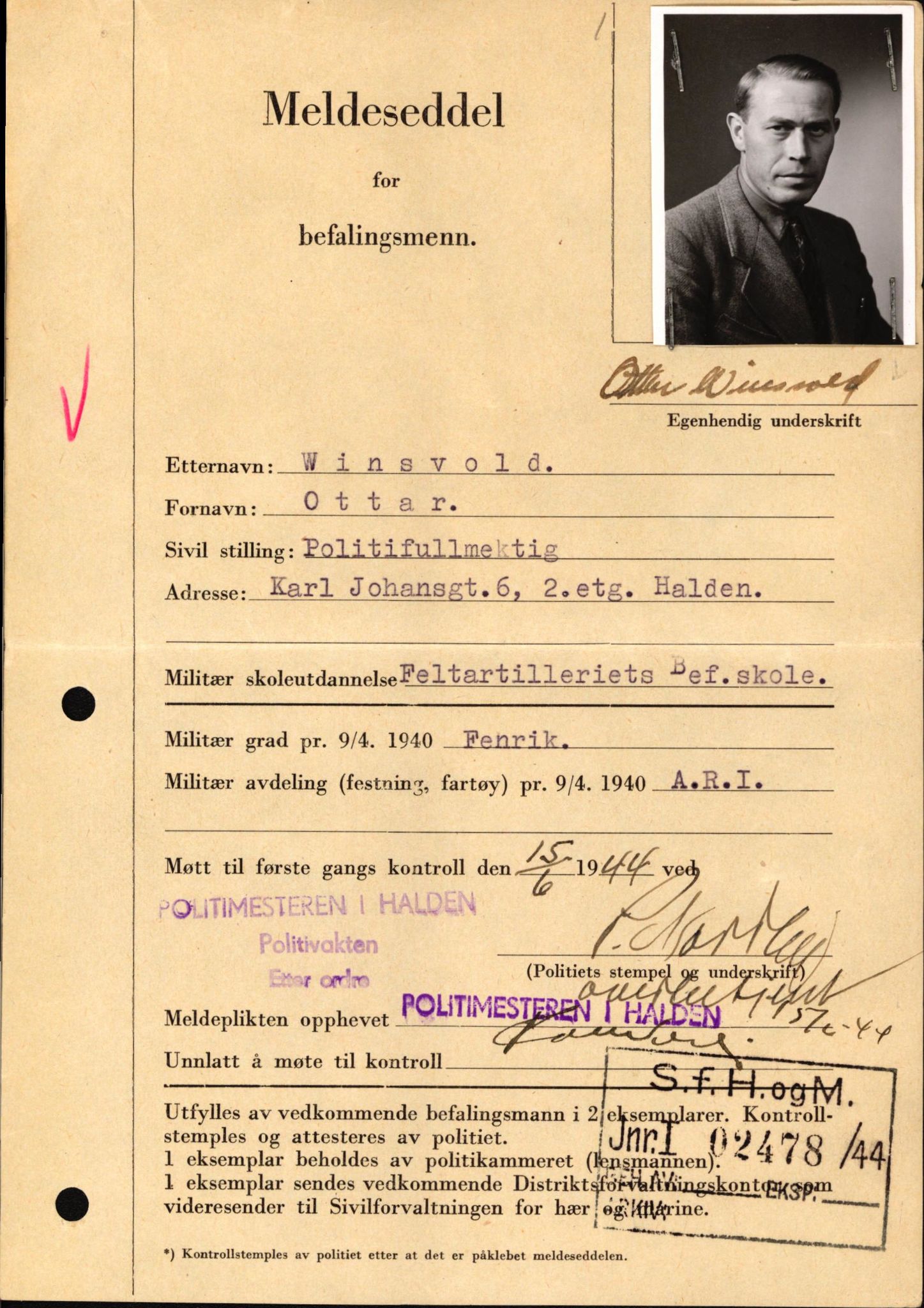 Forsvaret, Forsvarets krigshistoriske avdeling, AV/RA-RAFA-2017/Y/Yf/L0209: II-C-11-2121  -  Okkupasjonstiden.  Meldesedler for befal med foto og oppl. om militær grad 9. apr. 1940., 1944-1945, s. 1282