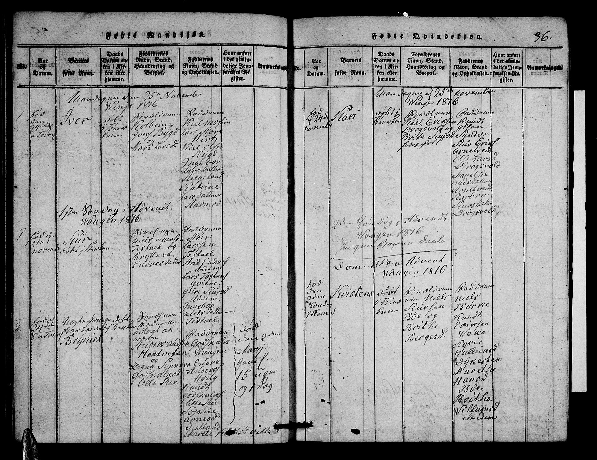 Voss sokneprestembete, AV/SAB-A-79001/H/Hab: Klokkerbok nr. A 1, 1816-1818, s. 36