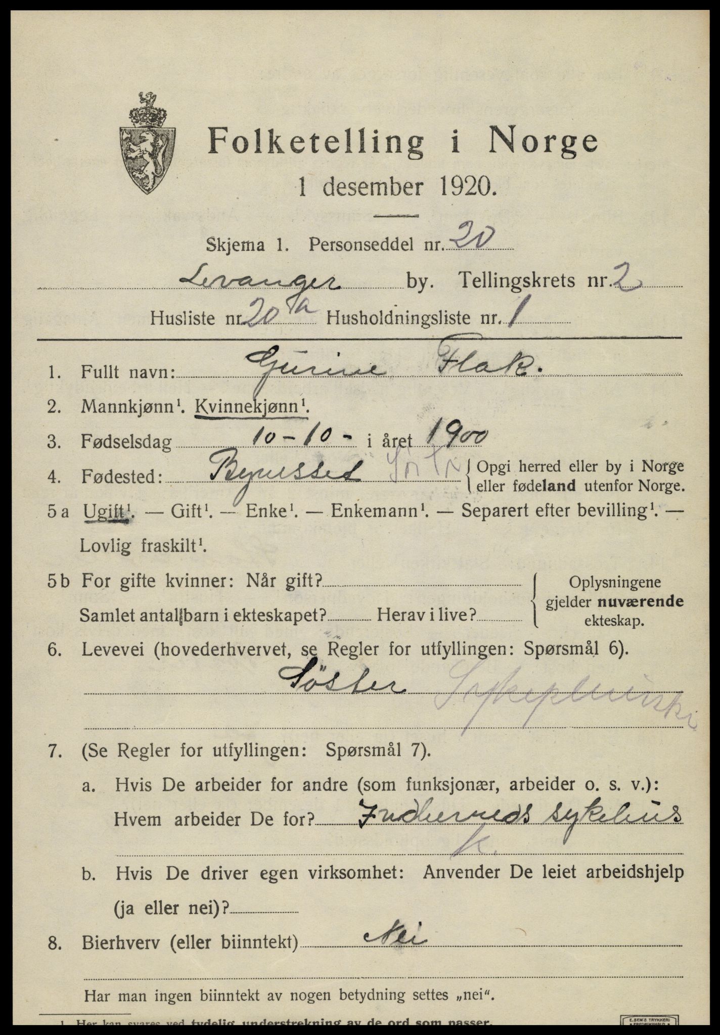 SAT, Folketelling 1920 for 1701 Levanger kjøpstad, 1920, s. 3162