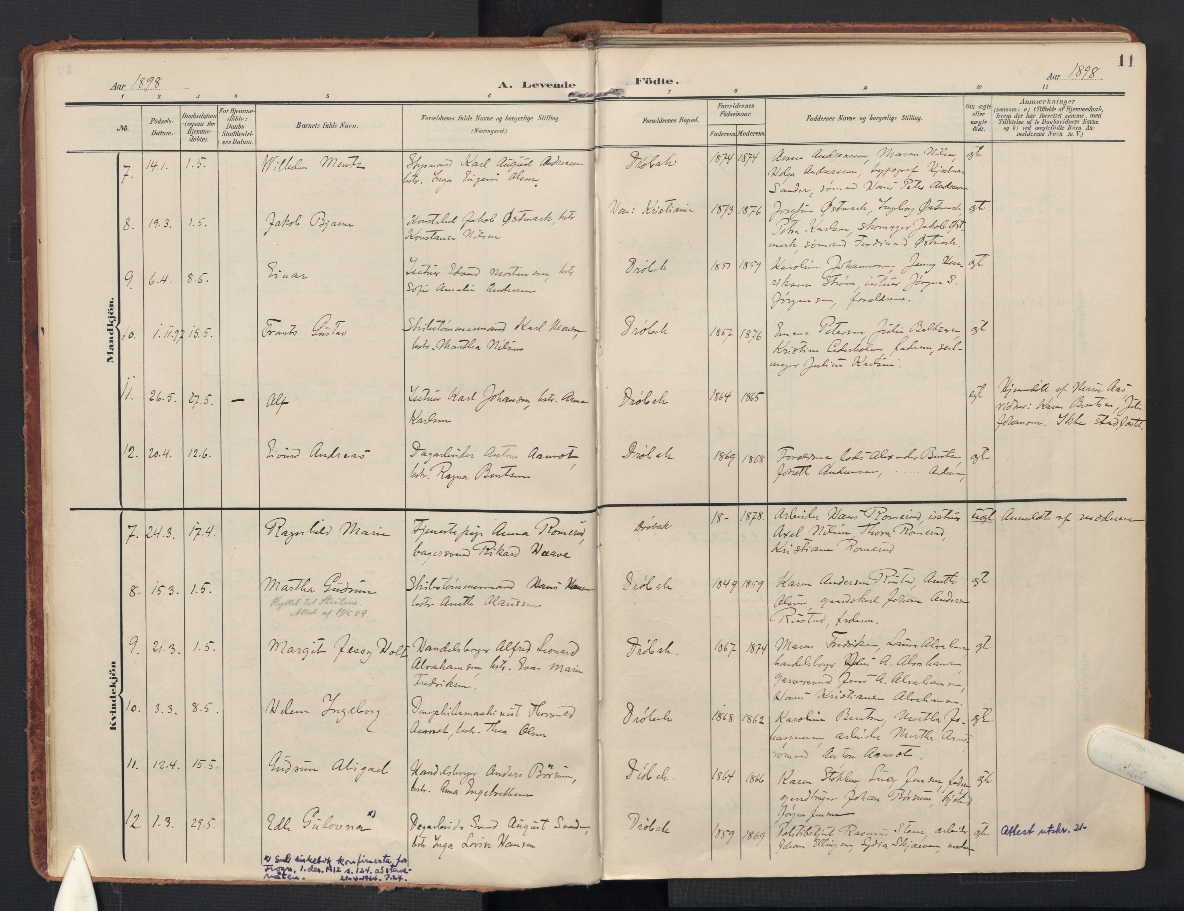 Drøbak prestekontor Kirkebøker, AV/SAO-A-10142a/F/Fb/L0003: Ministerialbok nr. II 3, 1897-1918, s. 11